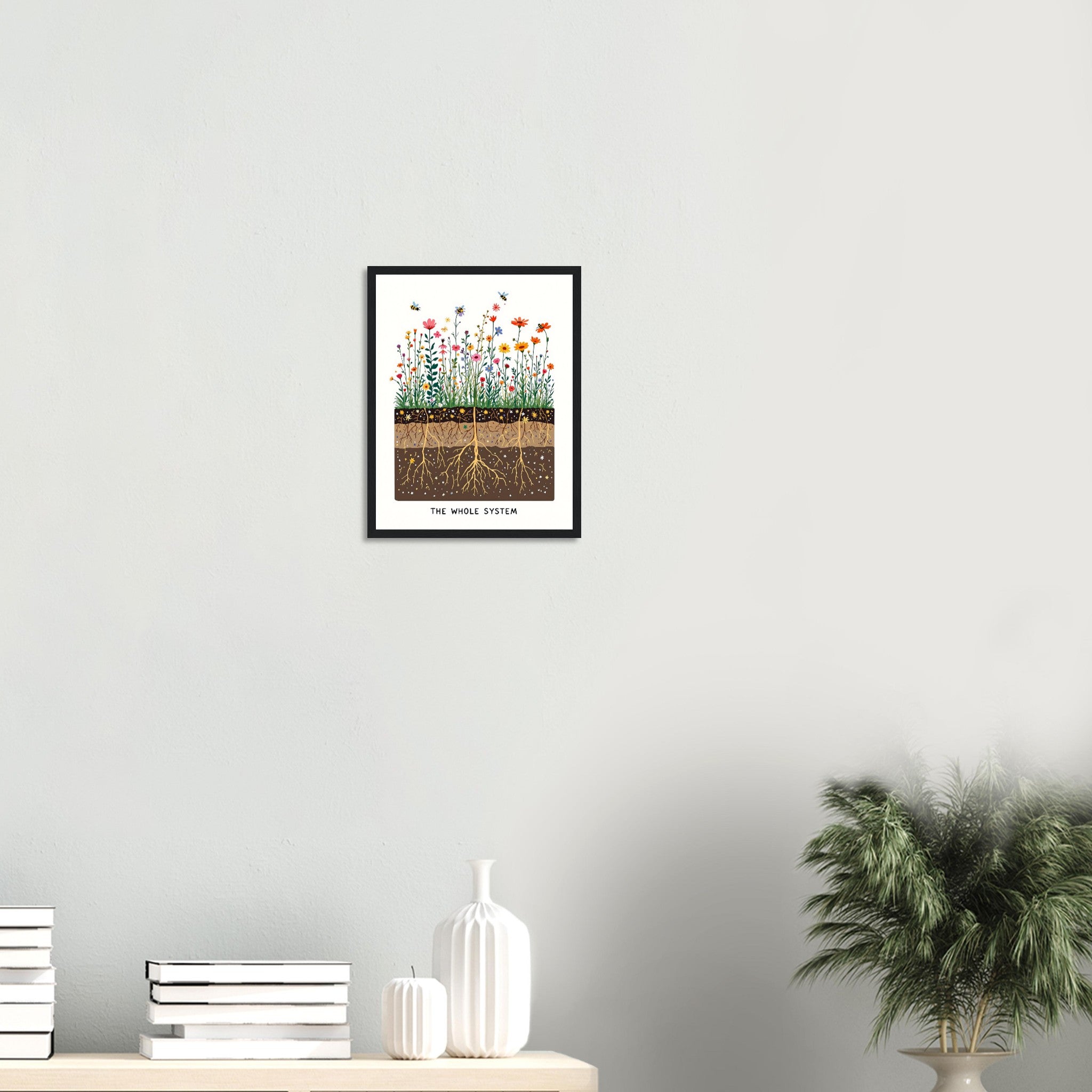 Wildflower Meadow Pollinator Cross-section Framed Art Print — detail view | Wild Thread Co