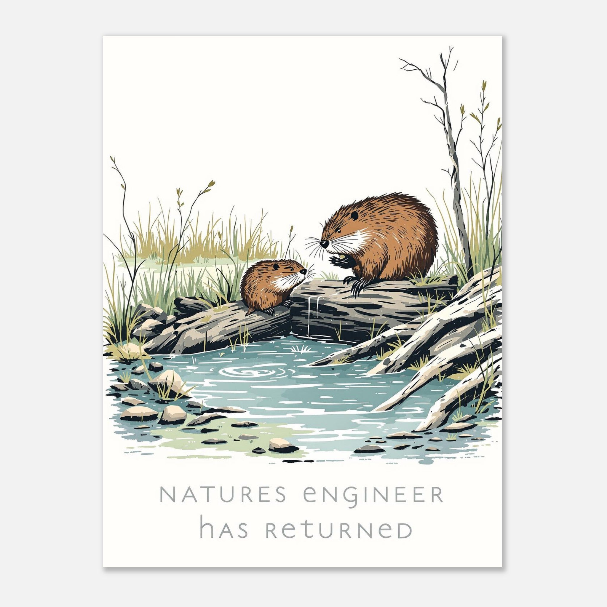 Beaver Rewilding Dam Builder A1 Nature's Engineer Conservation Art UK Art Print — Art Print | Wild Thread Co