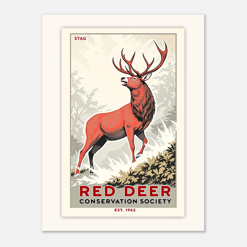 Red Deer Vintage Travel Poster Art Print — detail view | Wild Thread Co