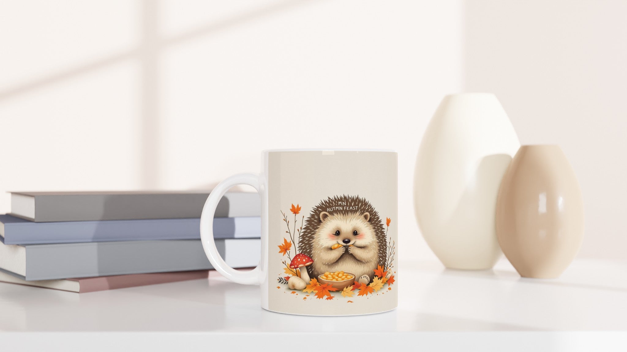 Hedgehog Autumn Feast Mug — detail view | Wild Thread Co