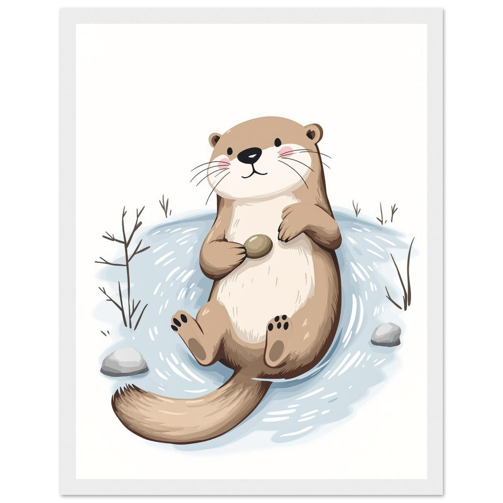Otter Playing Framed Print Wall Art Ready to Hang UK Framed Art Print — detail view | Wild Thread Co