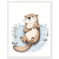 Otter Playing Framed Print Wall Art Ready to Hang UK Framed Art Print — detail view | Wild Thread Co