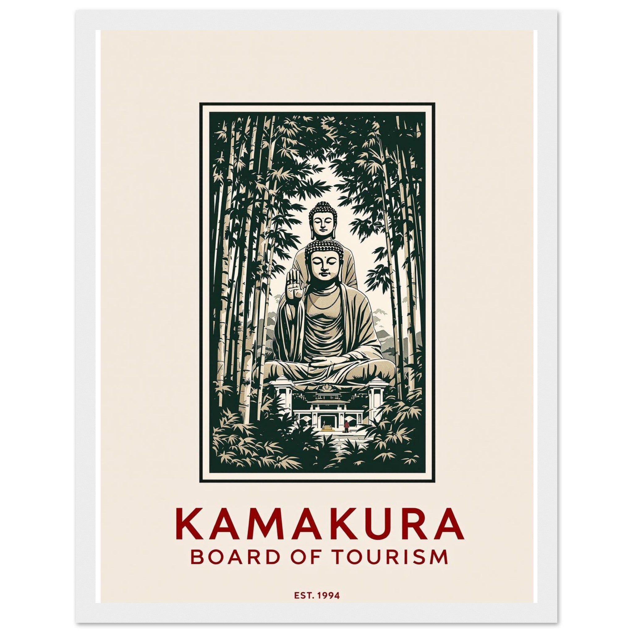 Kamakura Vintage Travel Poster Framed Art Print — detail view | Wild Thread Co