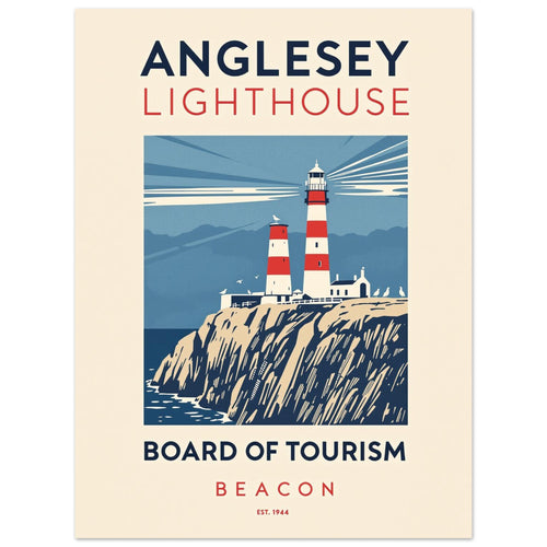 Anglesey Lighthouse Vintage Travel Poster — Art Print | Wild Thread Co