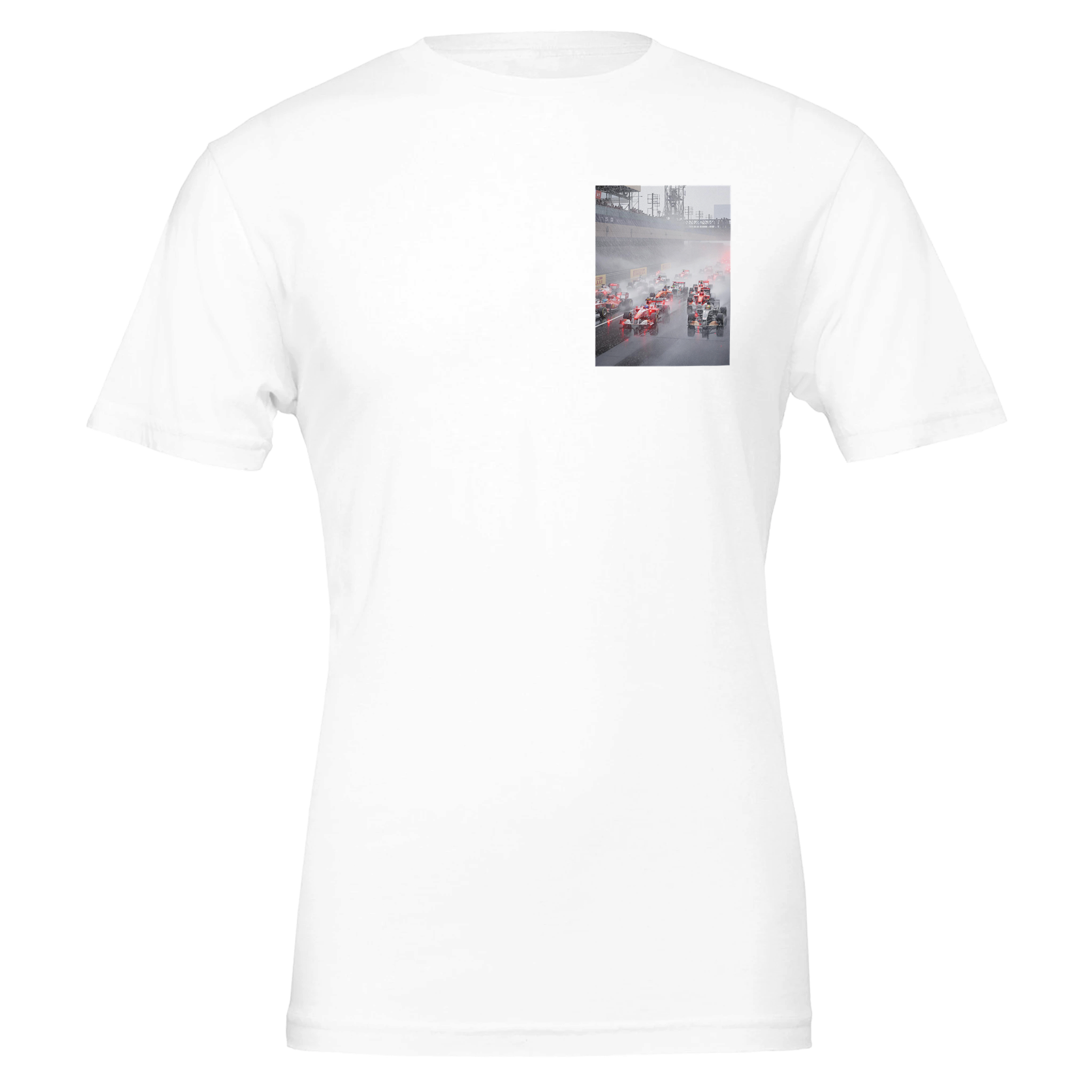 F1 Rain Start T-Shirt — detail view | Wild Thread Co