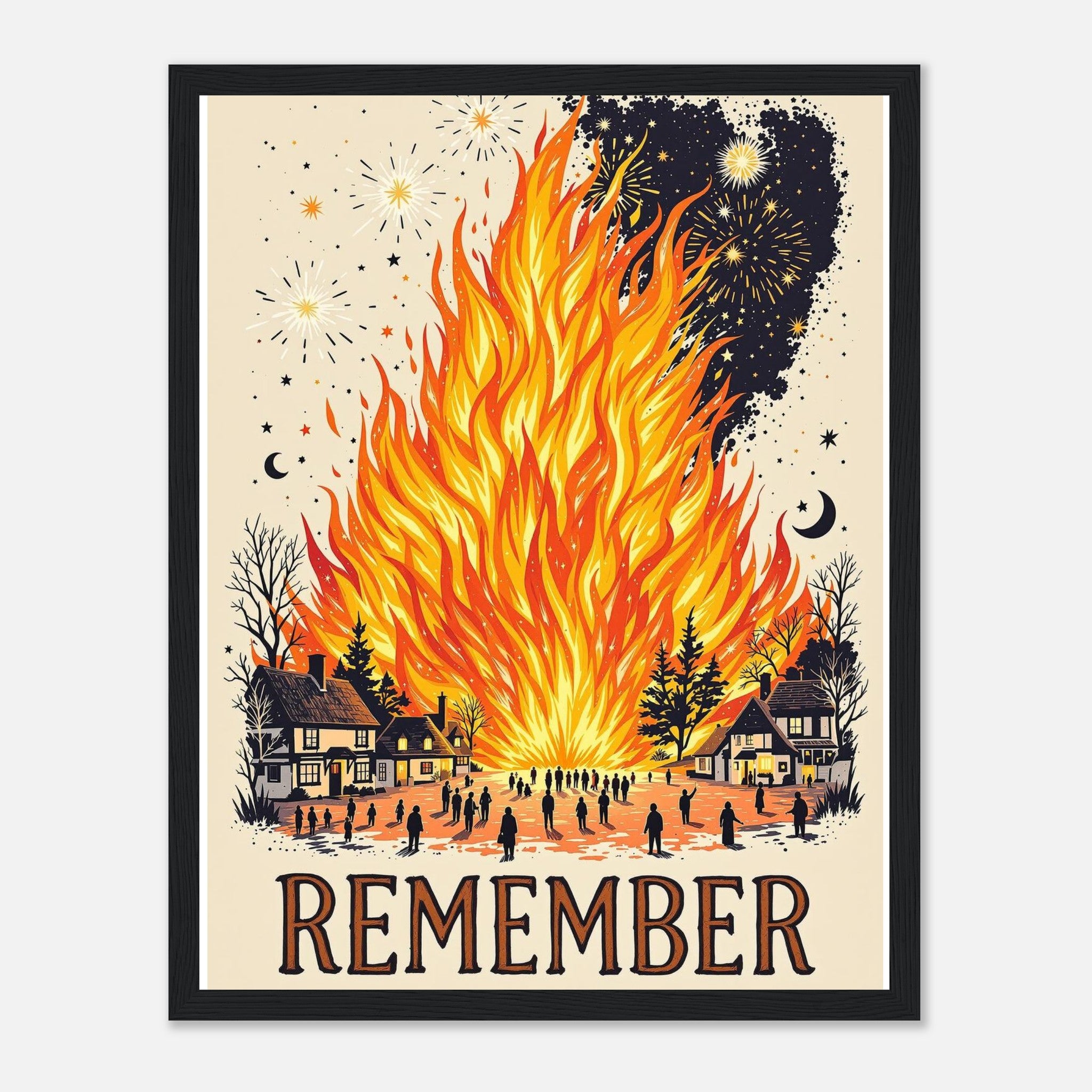 Bonfire Night Village Fire Framed Print — Framed Art Print | Wild Thread Co