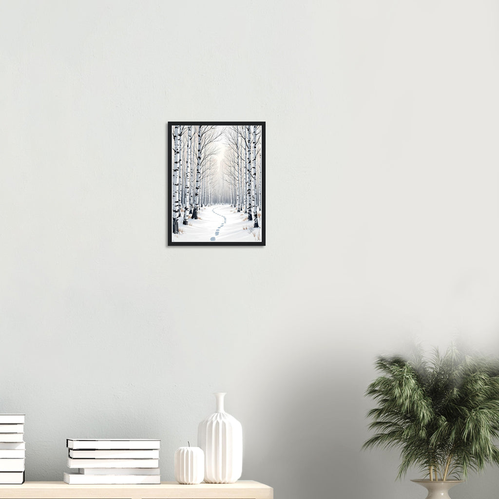 Silver Birch Winter Light Woodland Framed Art Print — detail view | Wild Thread Co