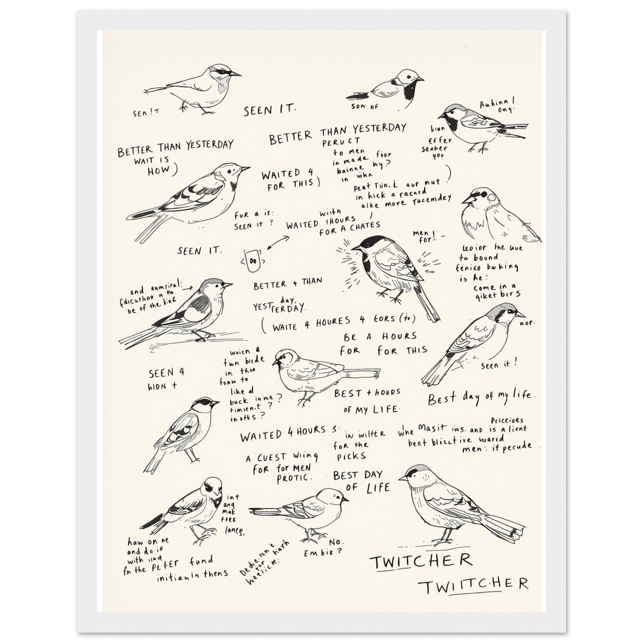 Gorpcore Birdwatching Obsession Framed Print Wall Art Ready to Hang Framed Art Print — detail view | Wild Thread Co