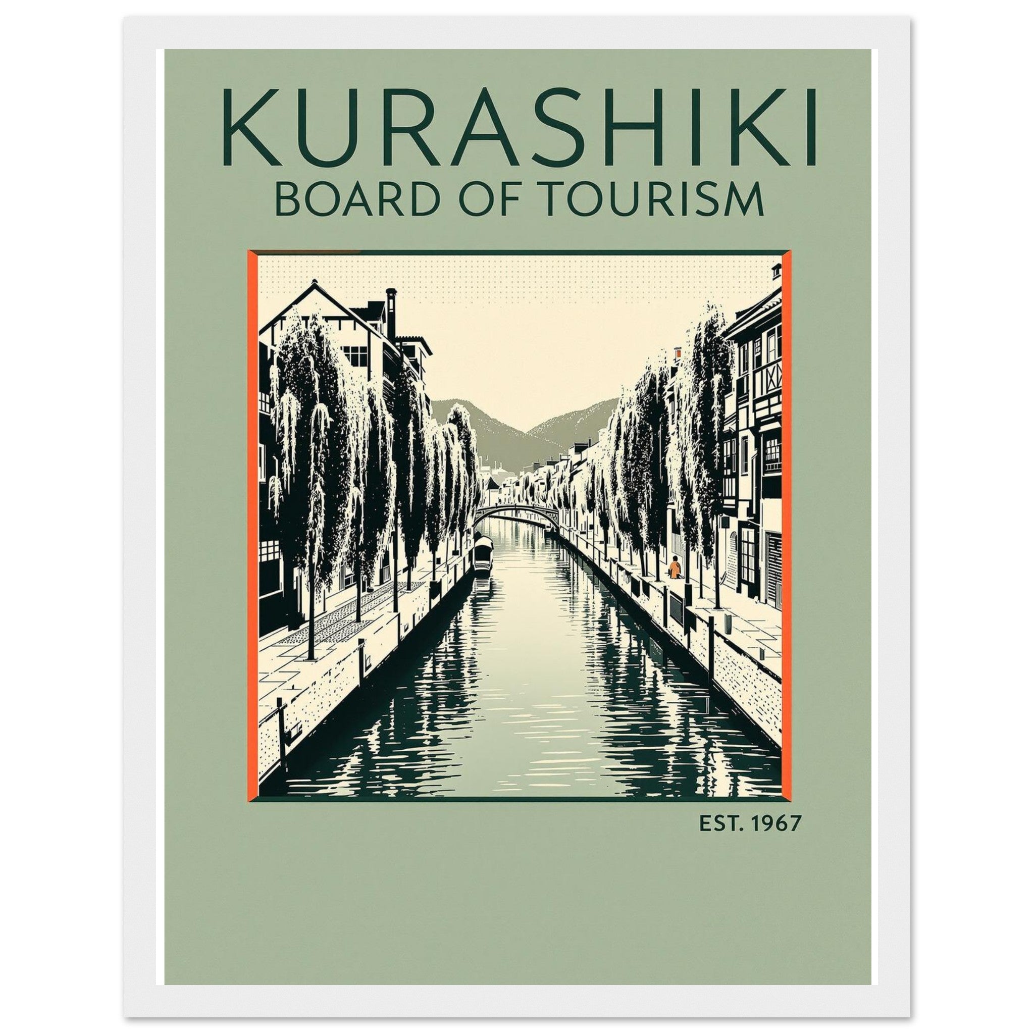 Kurashiki Vintage Travel Poster Framed Art Print — detail view | Wild Thread Co