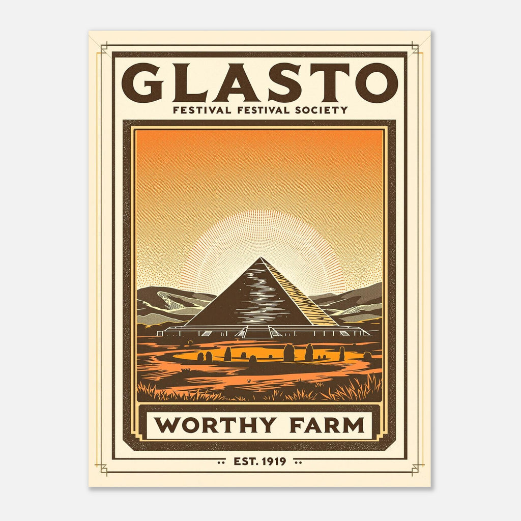 Glasto Vintage Travel Poster Art Print — detail view | Wild Thread Co