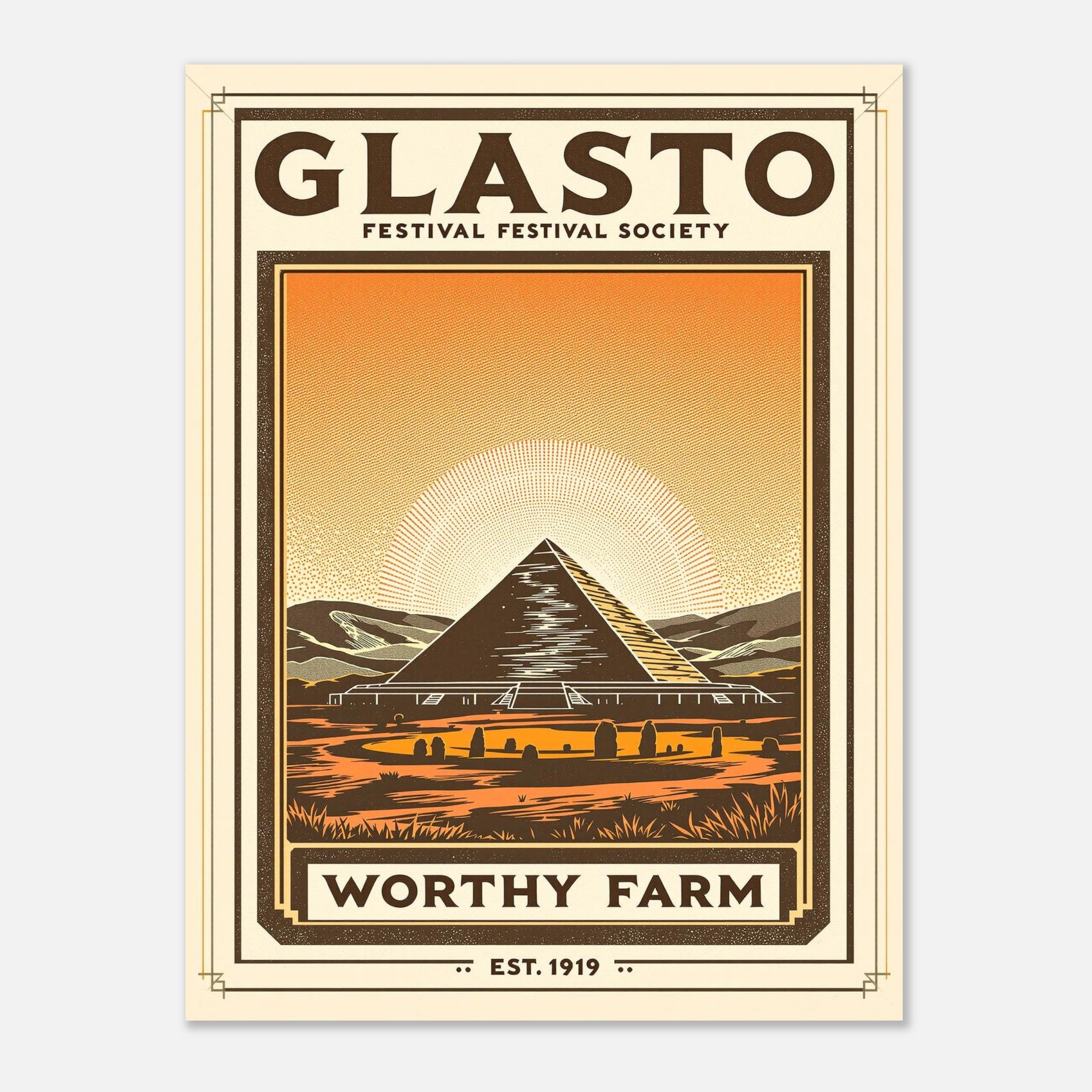 Glasto Vintage Travel Poster Art Print — detail view | Wild Thread Co