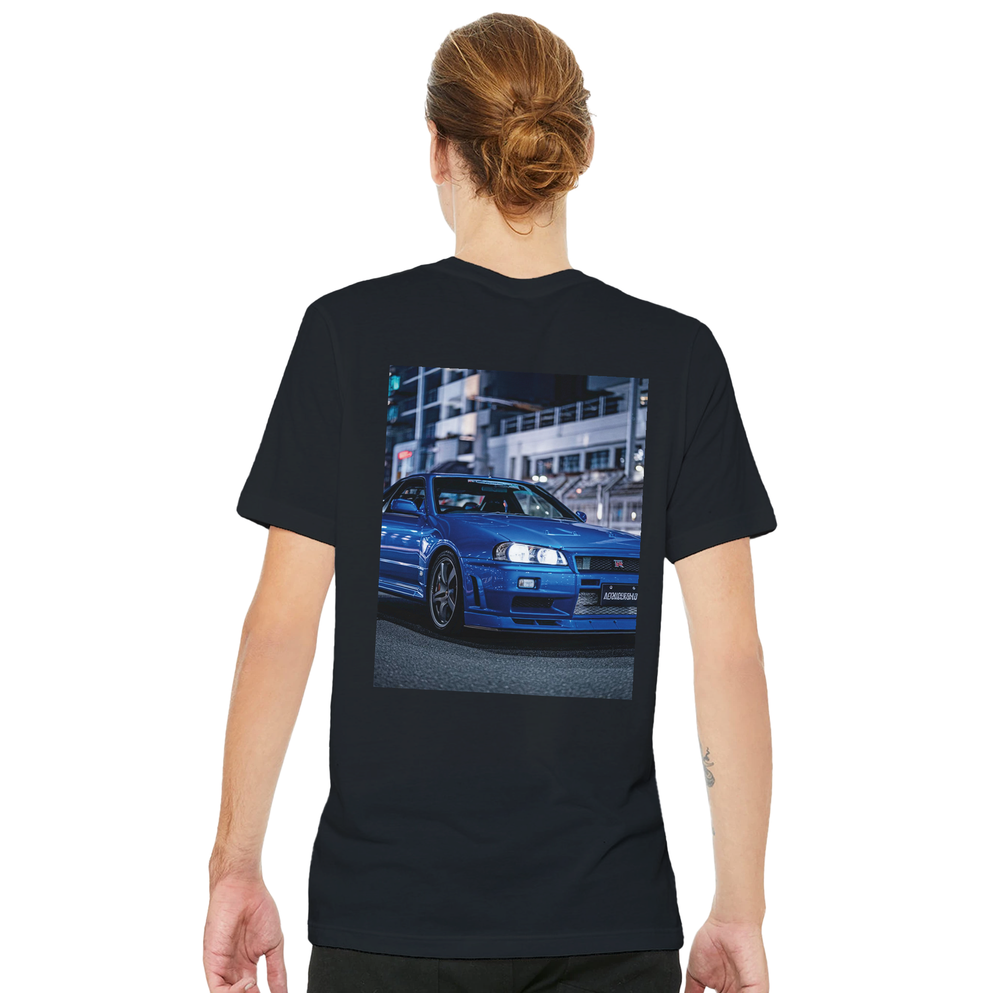 R34 Skyline Midnight T-Shirt — detail view | Wild Thread Co