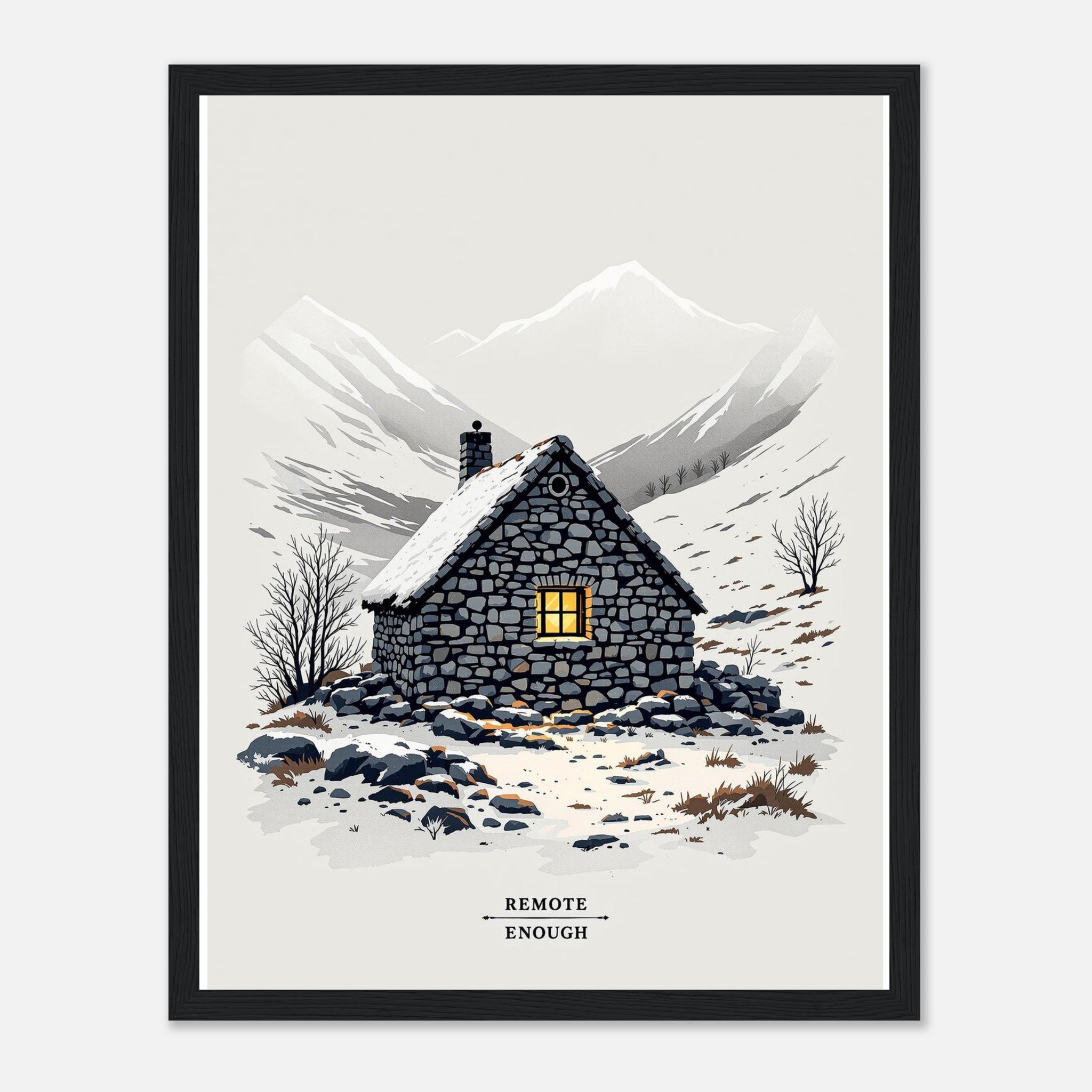 Mountain Bothy Framed Print Wall Art Ready to Hang UK Framed Art Print — detail view | Wild Thread Co