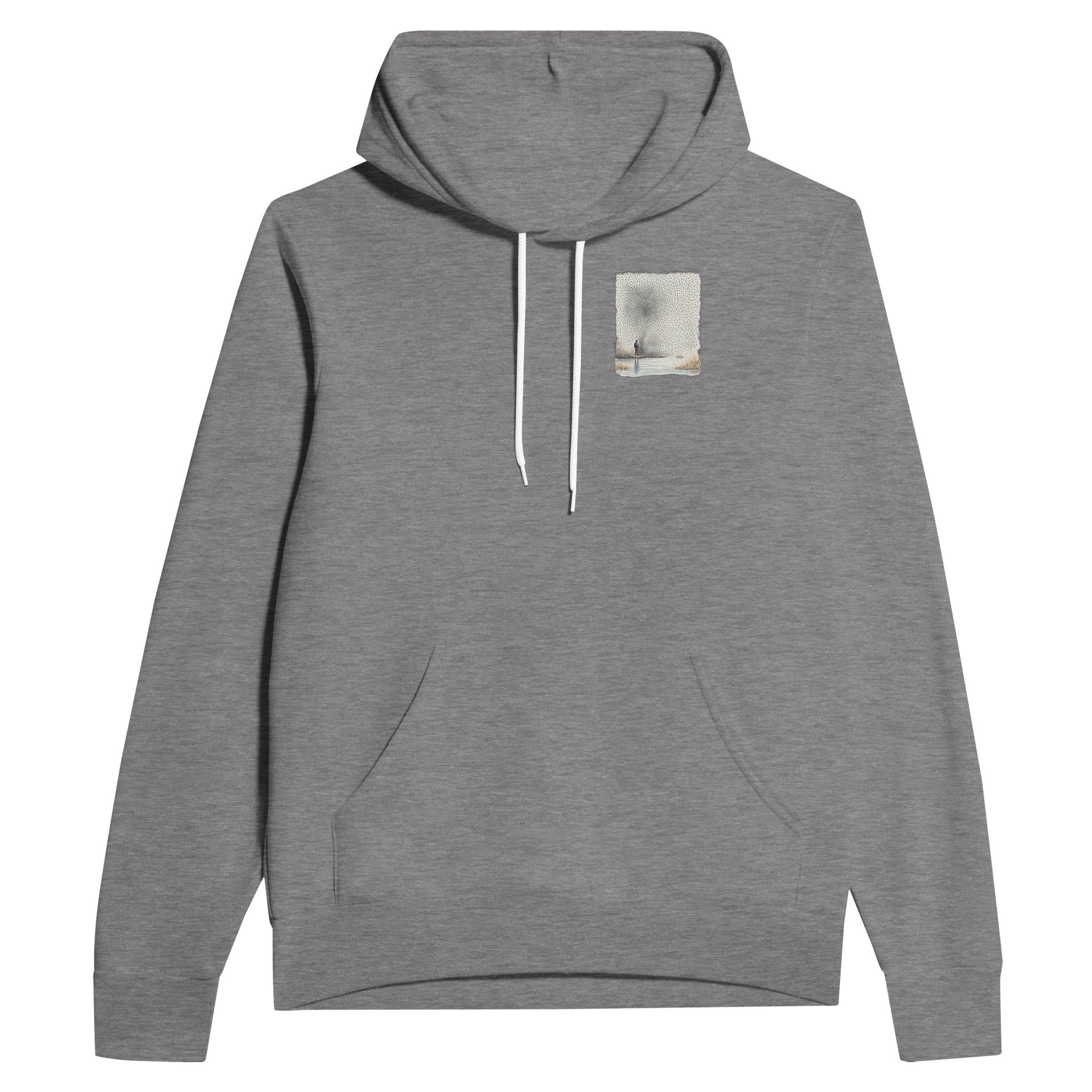 Chalk Stream Trout Rising Mayfly Hoodie — detail view | Wild Thread Co