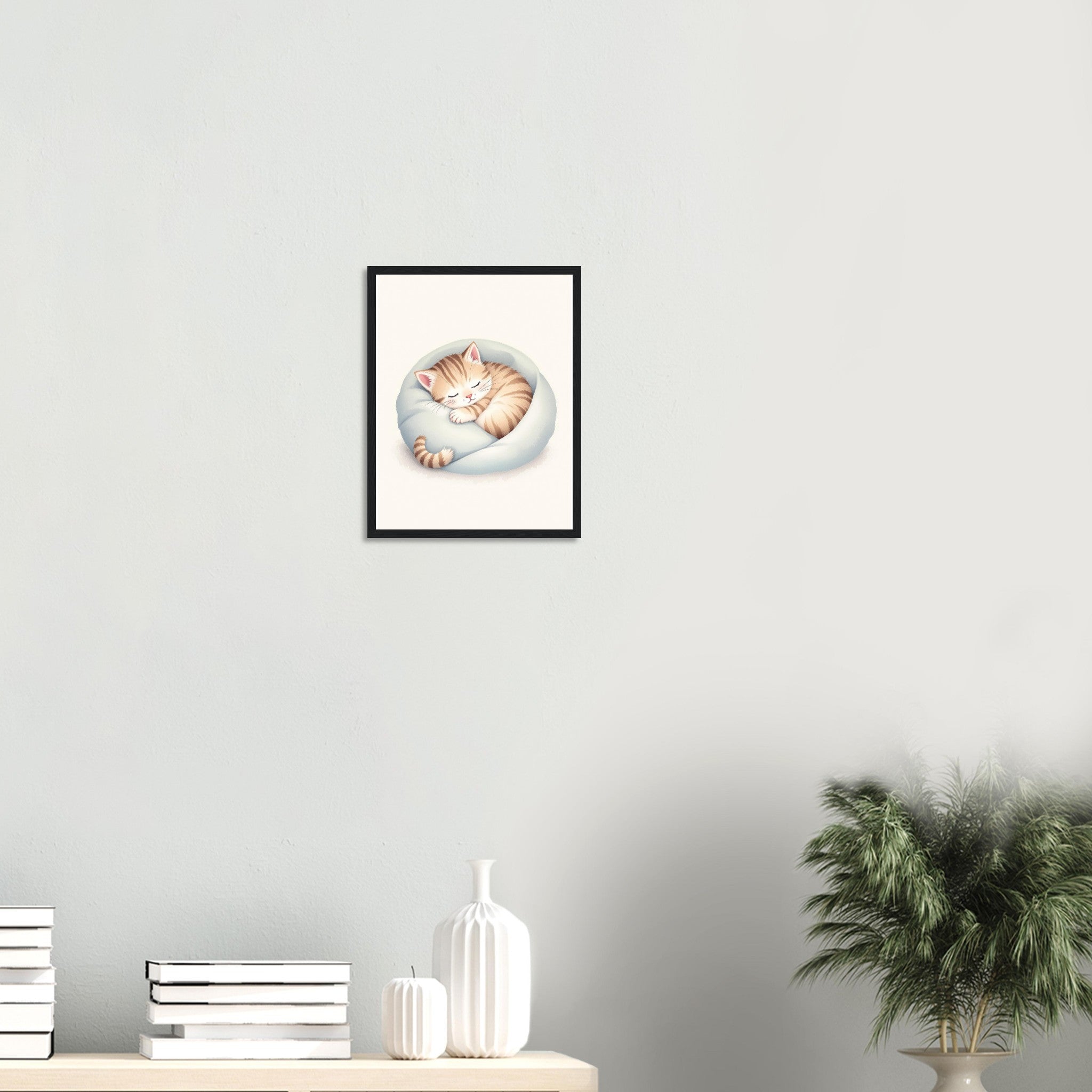 Sleeping Kitten Art Framed Print Wall Art Ready to Hang UK Framed Art Print — detail view | Wild Thread Co