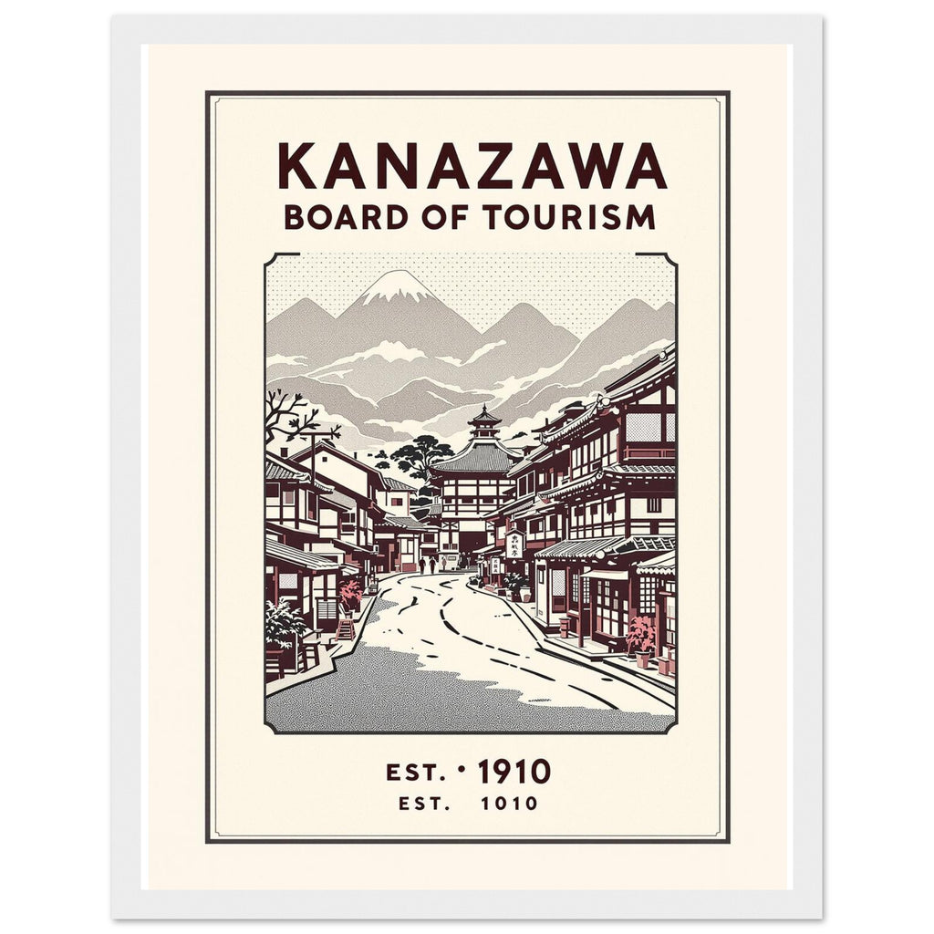 Kanazawa Vintage Travel Poster Framed Art Print — detail view | Wild Thread Co