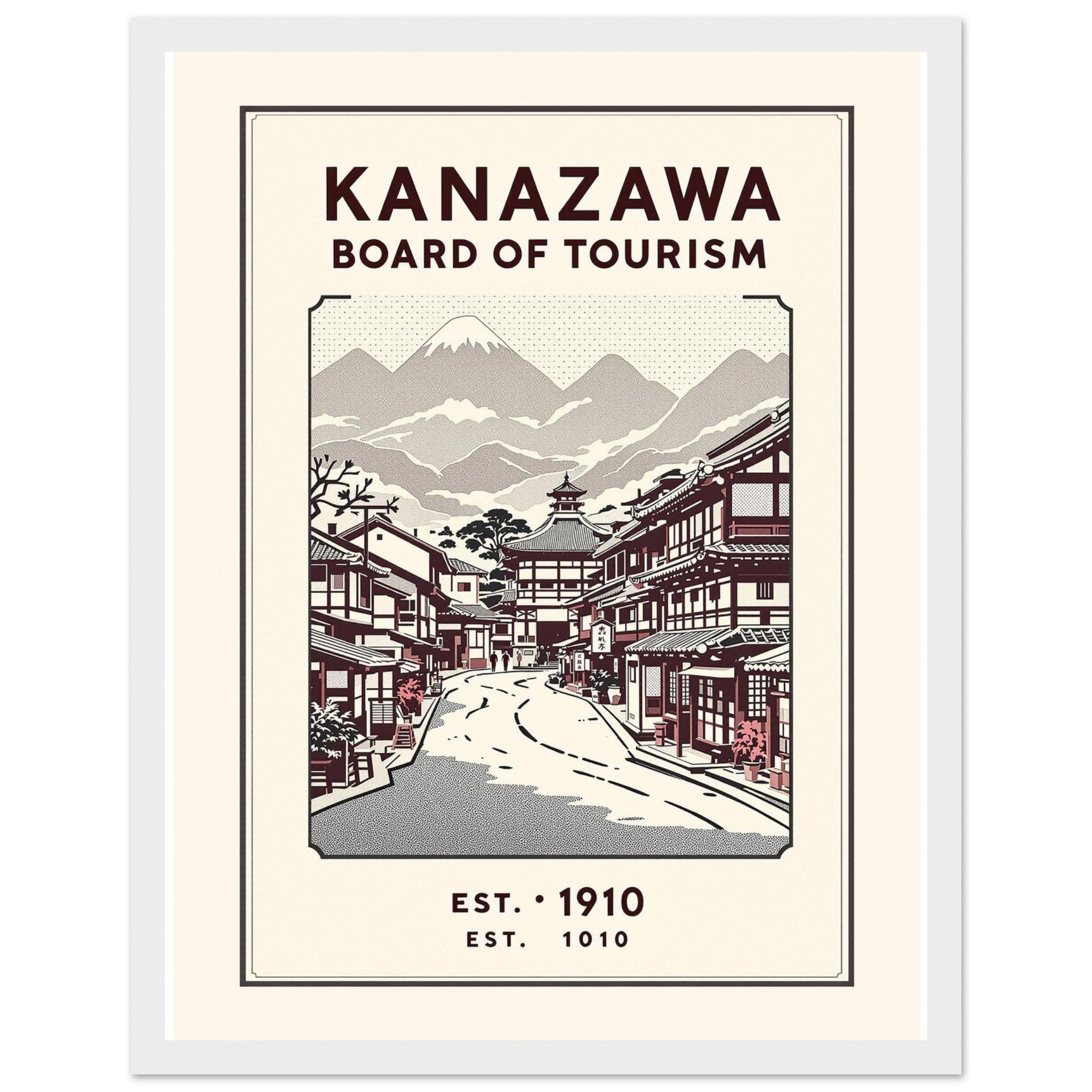 Kanazawa Vintage Travel Poster Framed Art Print — detail view | Wild Thread Co