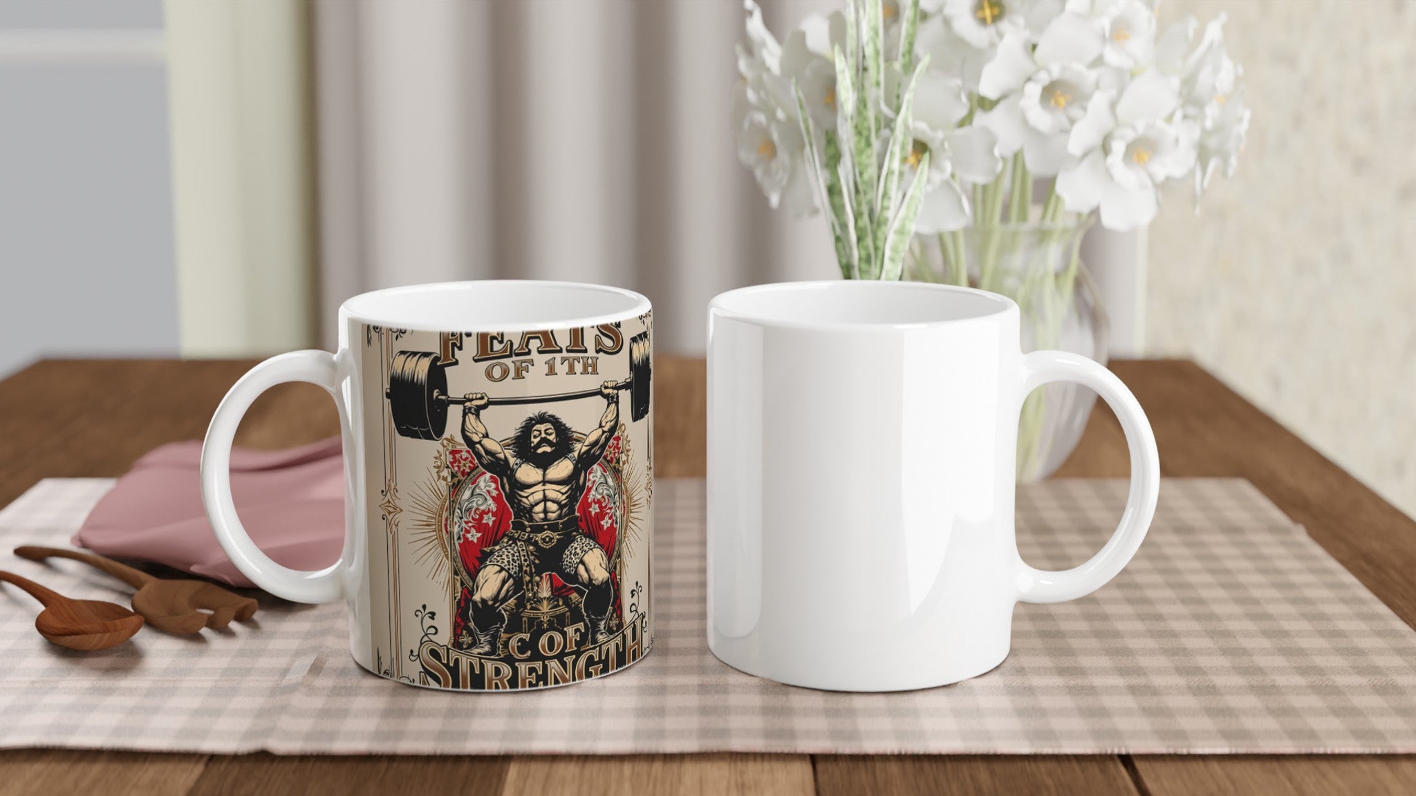 Victorian Circus Strongman Mug — detail view | Wild Thread Co