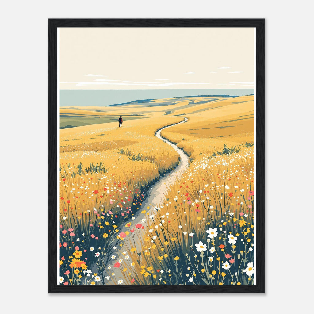Chalk Downland South Downs Walker Framed Art Print — detail view | Wild Thread Co