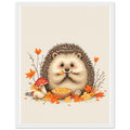 Hedgehog Autumn Feast Framed Print Wall Art Ready to Hang UK Framed Art Print — detail view | Wild Thread Co
