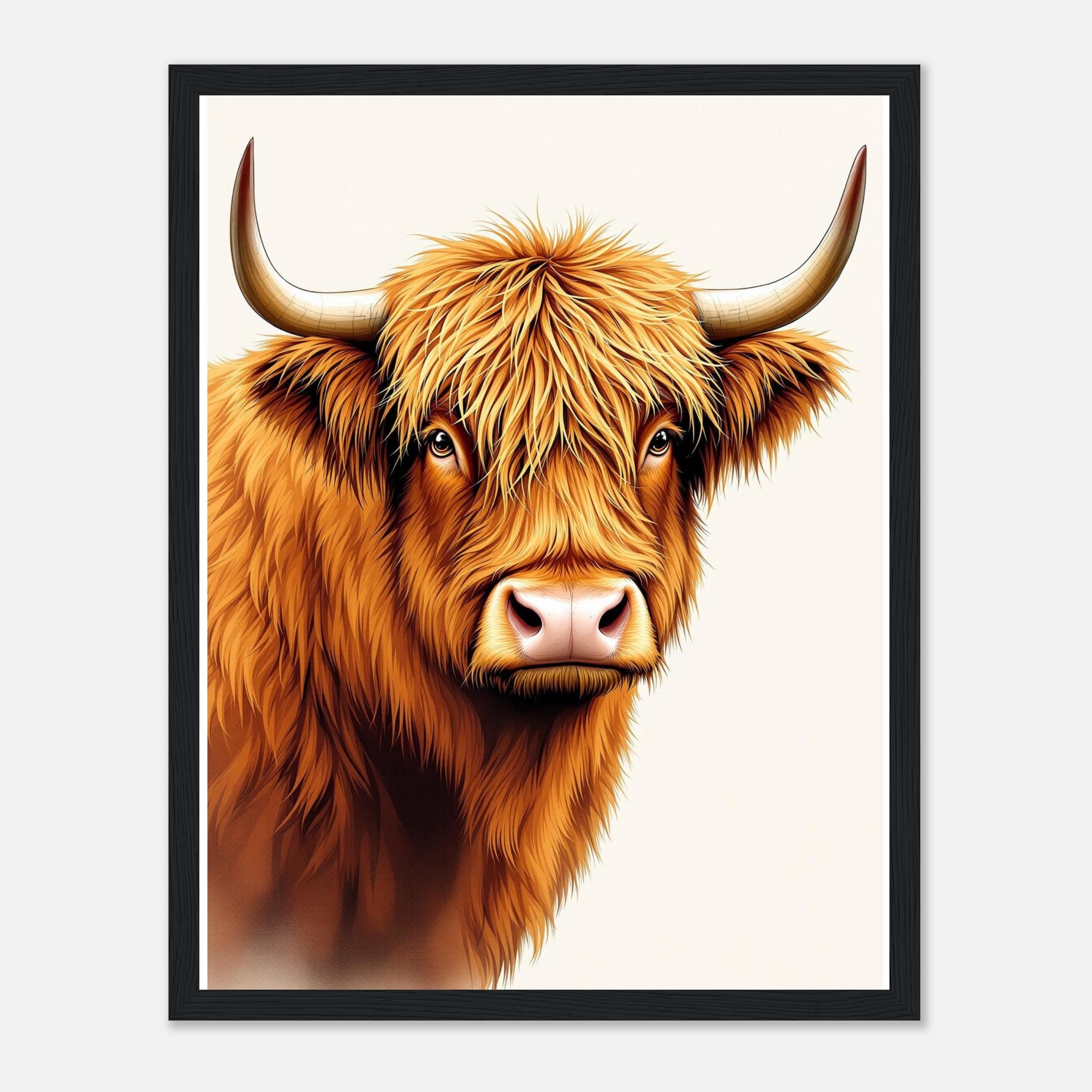 Highland Cattle Portrait Framed Print Wall Art Ready to Hang UK Framed Art Print — detail view | Wild Thread Co