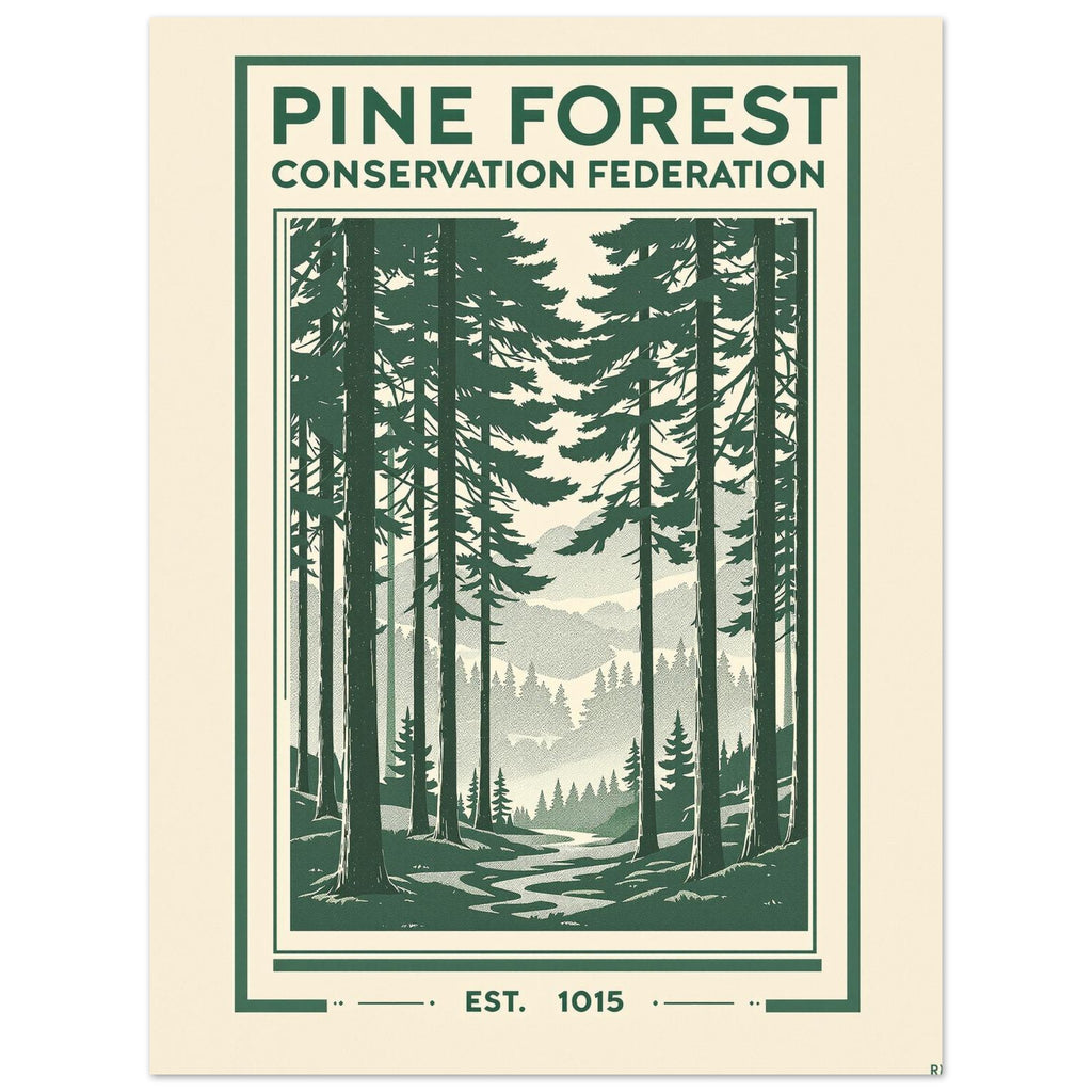 Pine Forest Vintage Travel Poster Art Print — detail view | Wild Thread Co