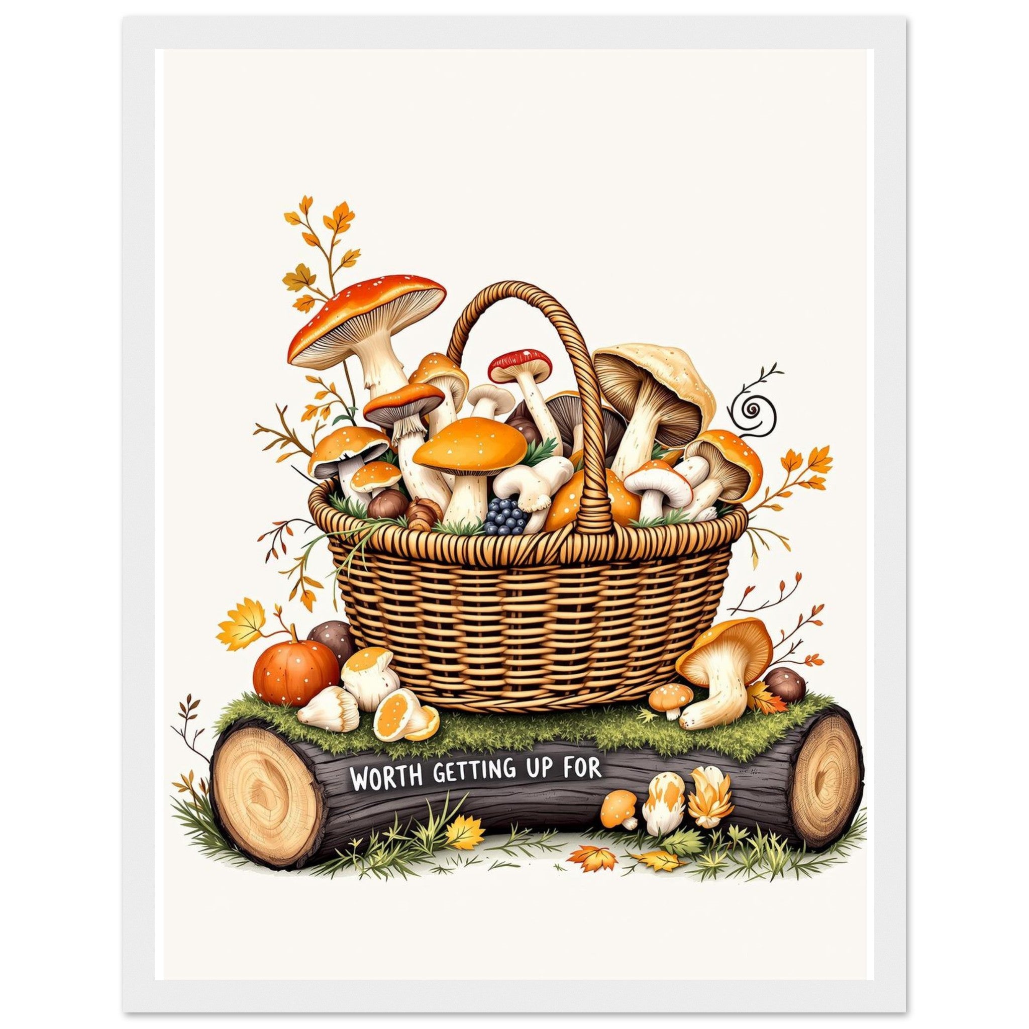 Foraged Mushroom Basket Framed Print Wall Art Ready to Hang UK — Framed Art Print | Wild Thread Co