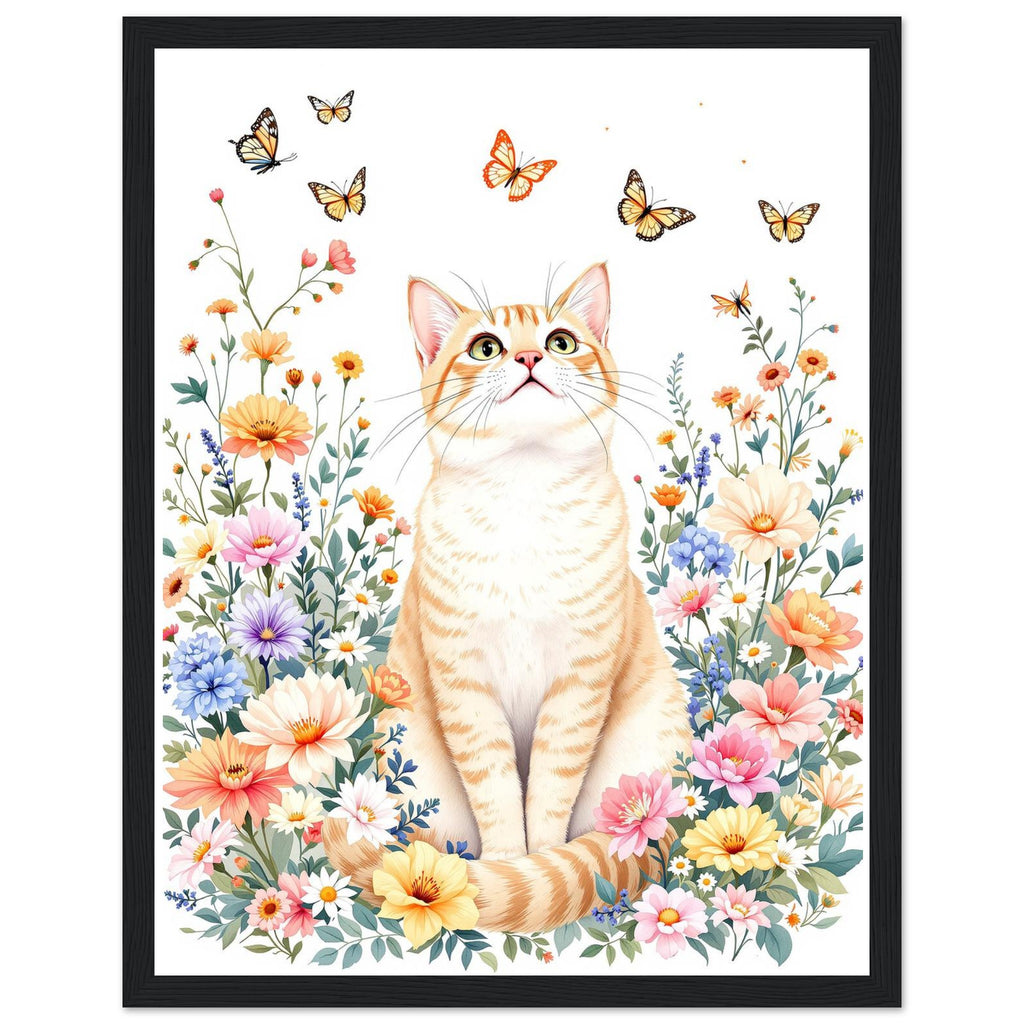 Cat In Flowers Art Framed Print Wall Art Ready to Hang UK — Framed Art Print | Wild Thread Co UK