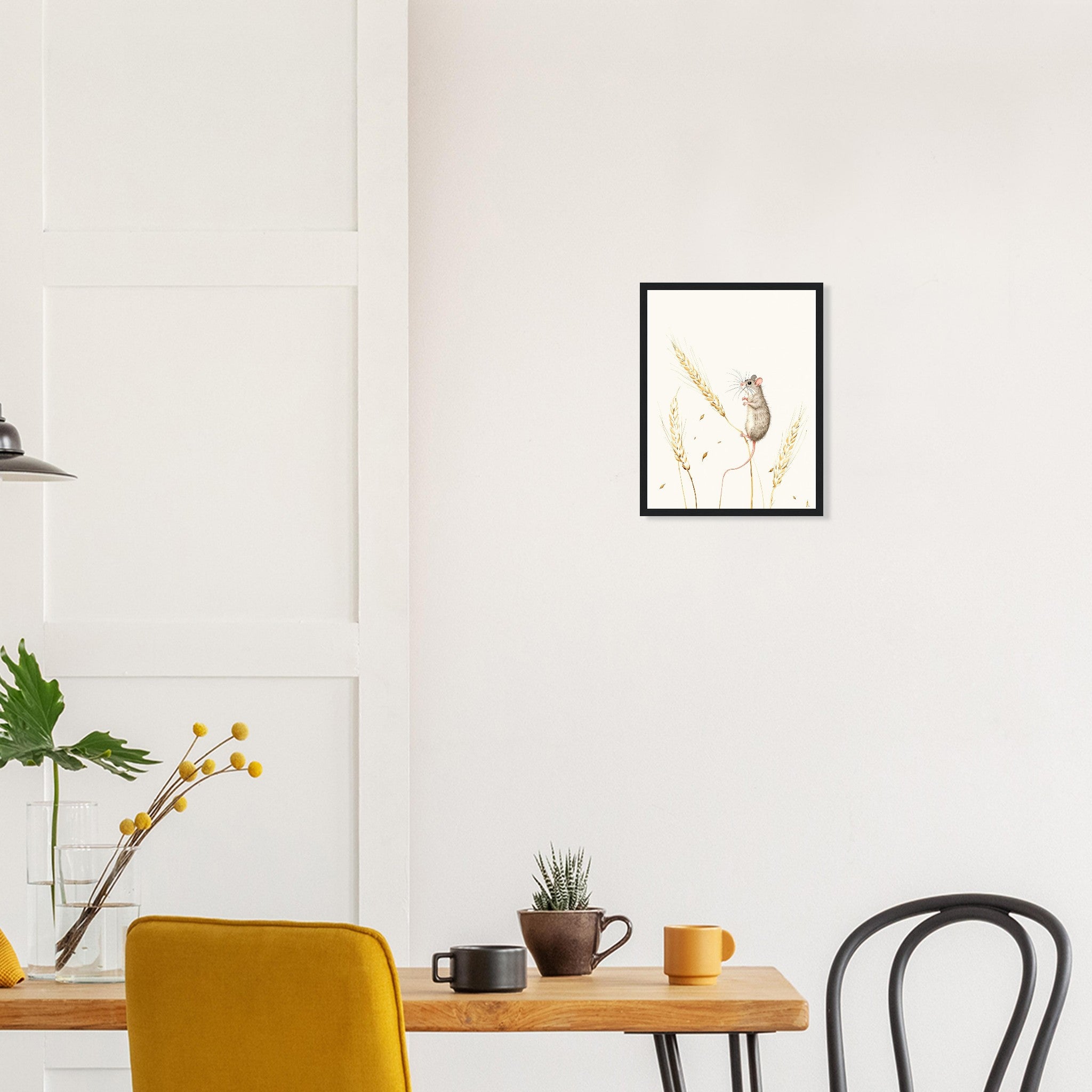 Harvest Mouse Wheat Stem Framed Print Wall Art Ready to Hang UK Framed Art Print — detail view | Wild Thread Co