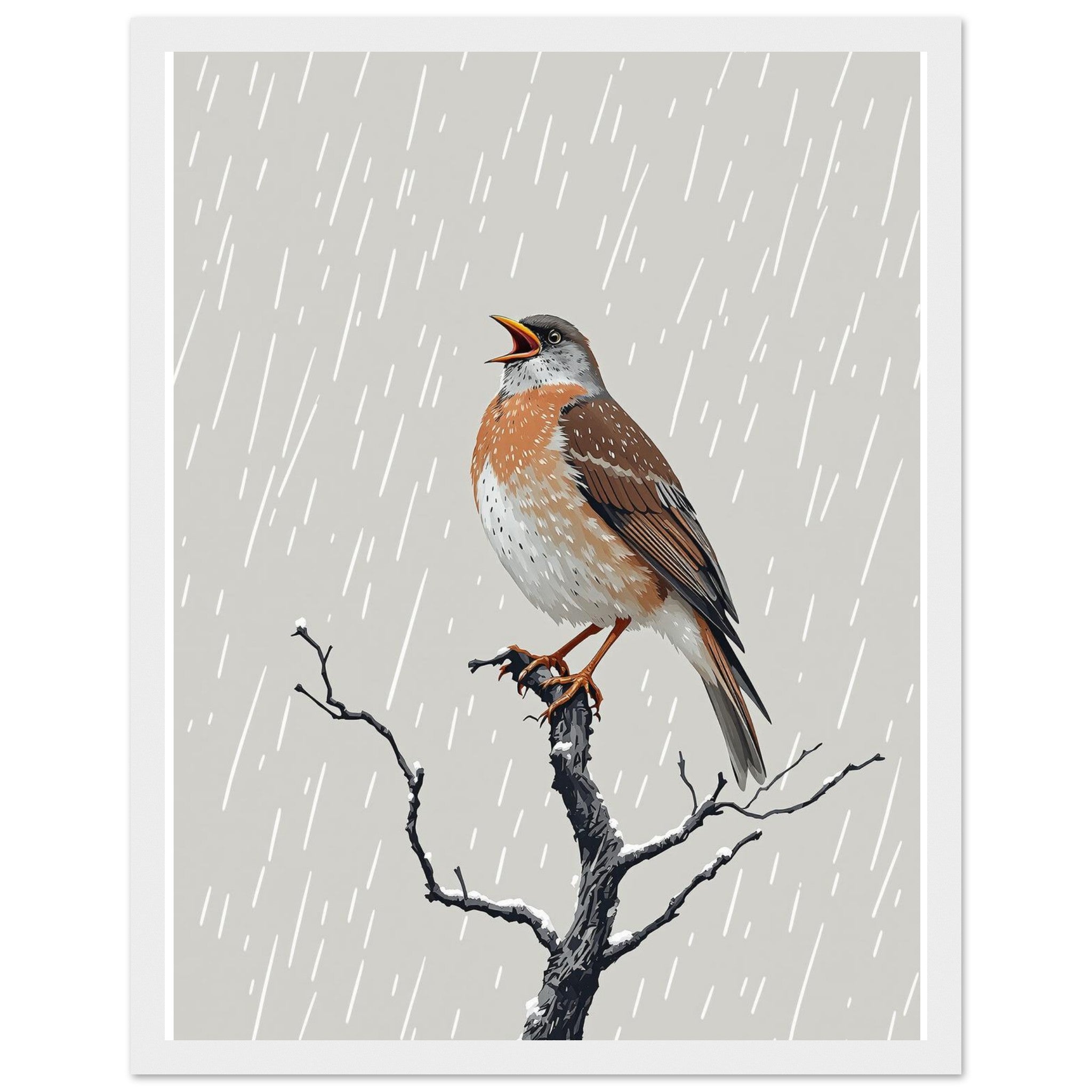 Mistle Thrush Singing Storm Framed Art Print — detail view | Wild Thread Co