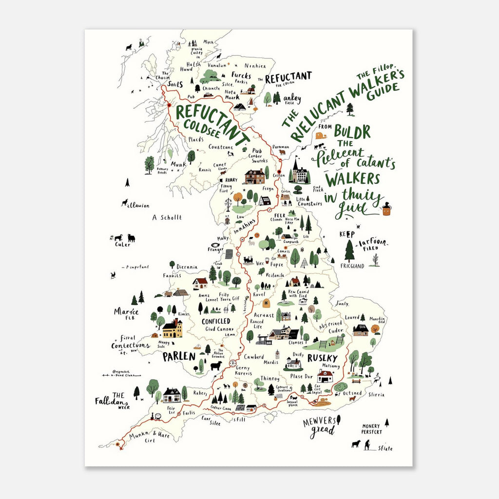 The Reluctant Walker's Guide Dog Walking British Countryside T-Shirt Unisex Cott T-Shirt — detail view | Wild Thread Co
