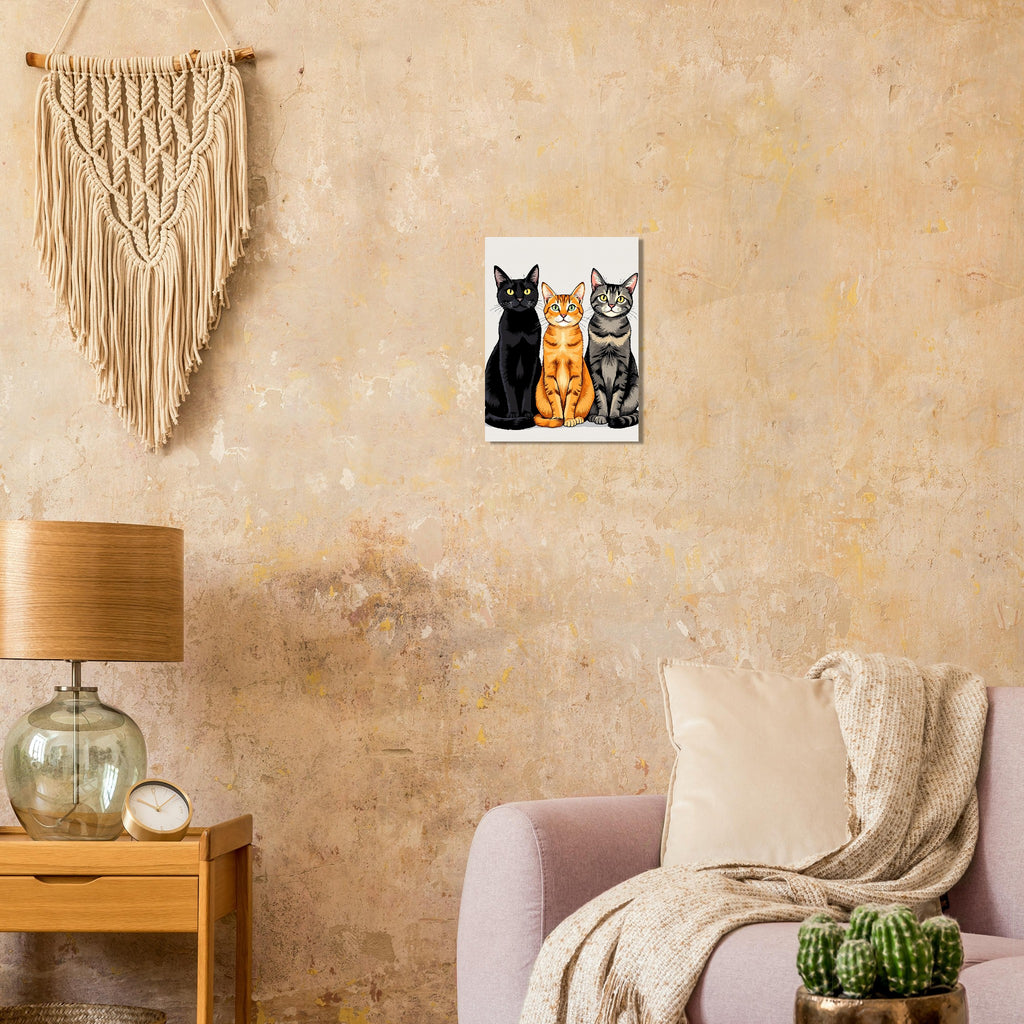 three cats in a row Art Print Art Print — detail view | Wild Thread Co