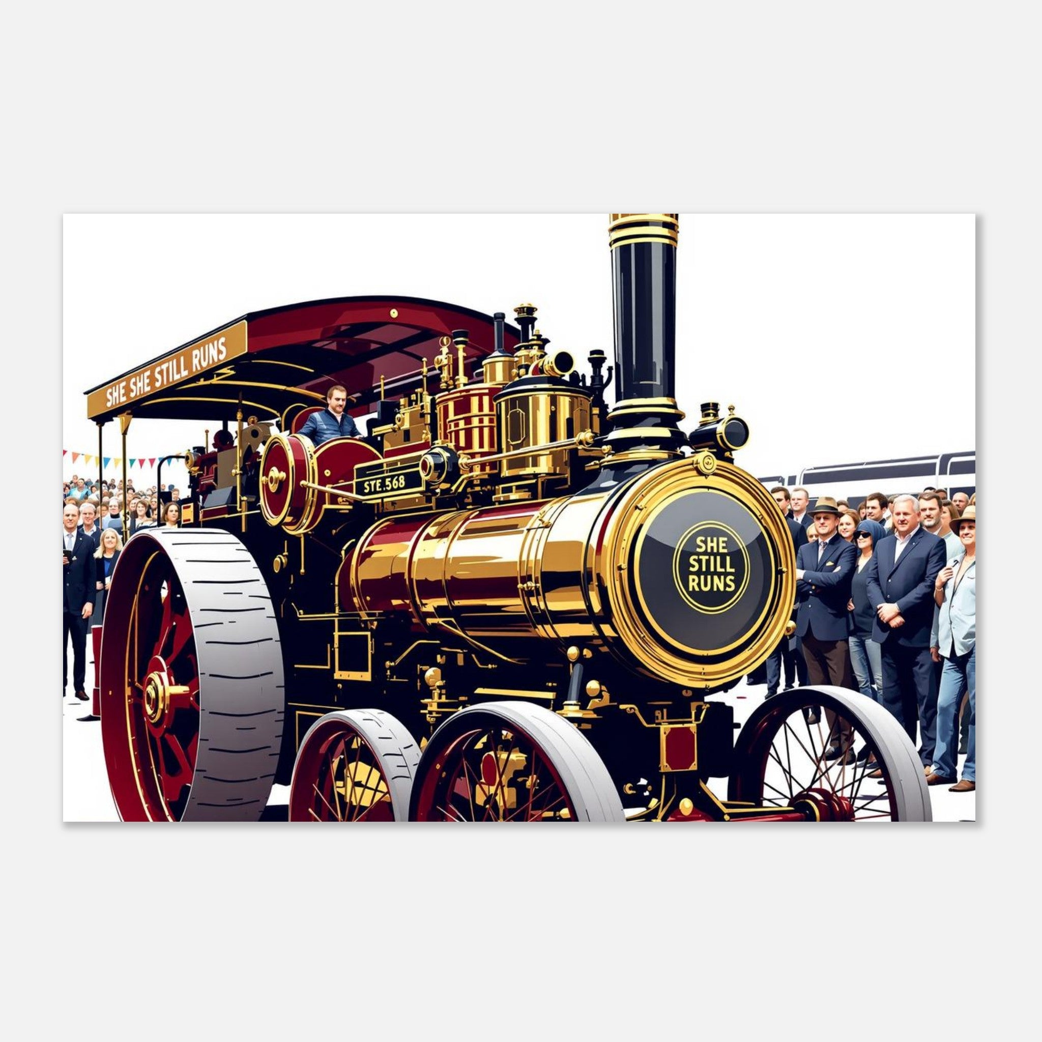 Steam Traction Engine Rally Print Material — detail view | Wild Thread Co