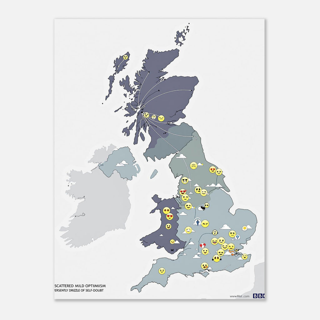 British Weather Emotional Forecast Map A1 Art Print Poster Wall Art UK UK Gift Art Print — detail view | Wild Thread Co