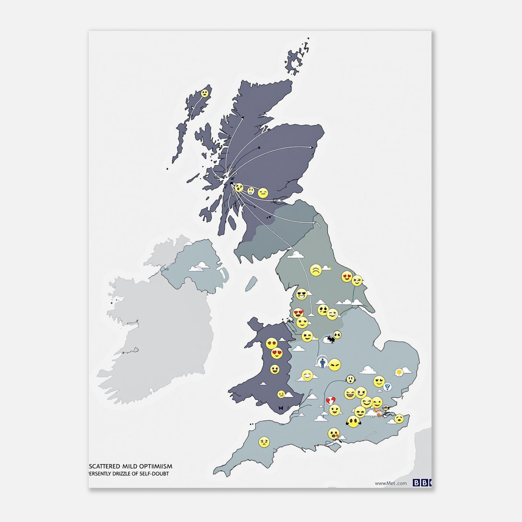 British Weather Emotional Forecast Map A1 Art Print Poster Wall Art UK UK Gift Art Print — detail view | Wild Thread Co