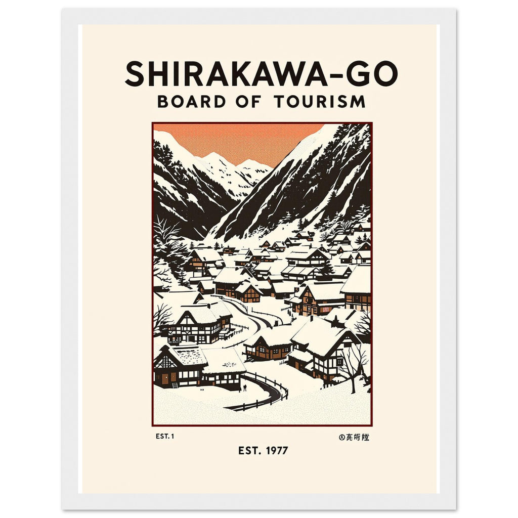 Shirakawa Go Vintage Travel Poster Framed Art Print — detail view | Wild Thread Co
