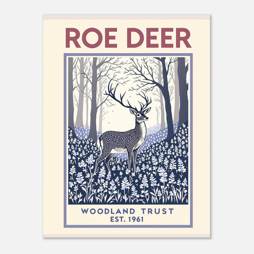 Roe Deer Vintage Travel Poster Art Print — detail view | Wild Thread Co