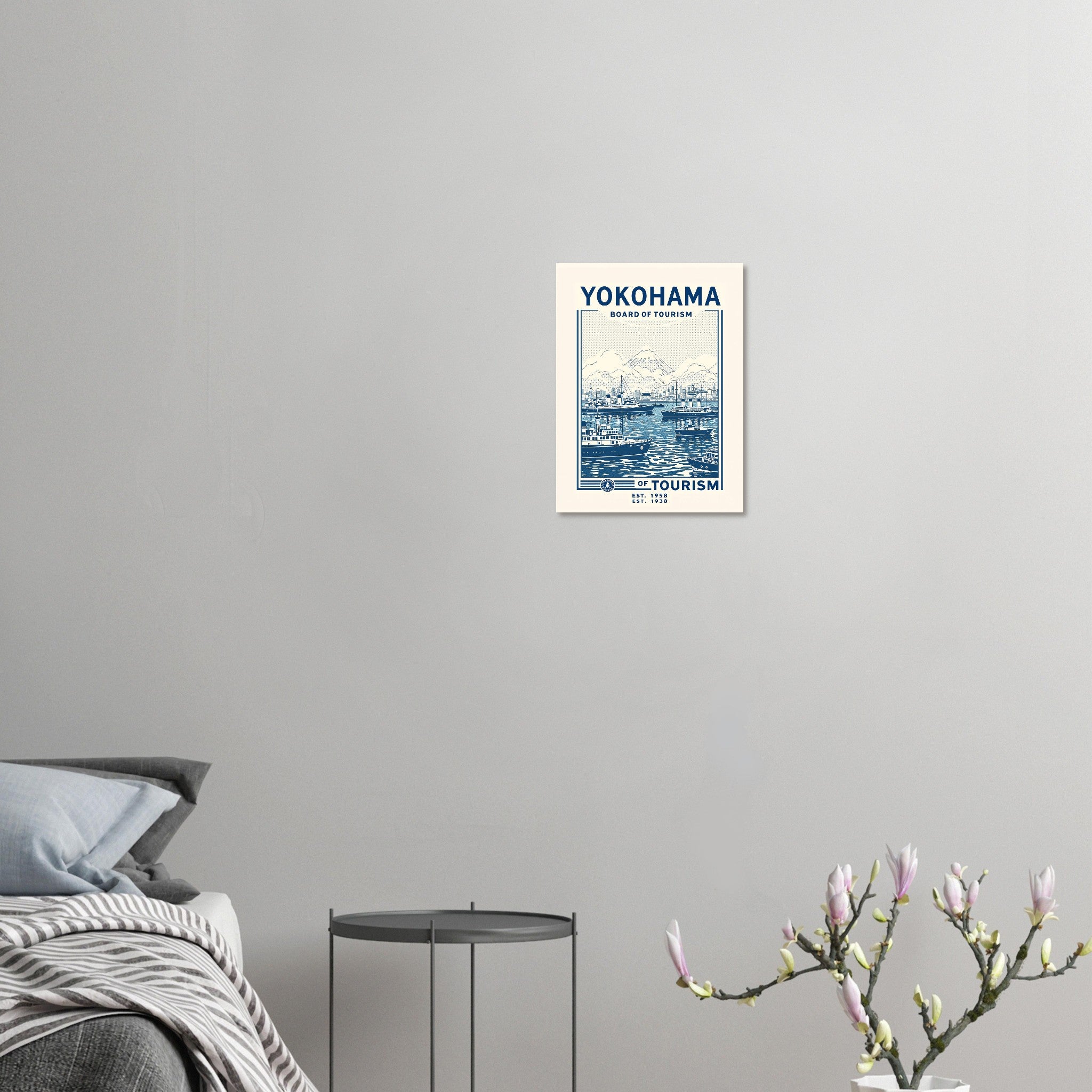 Yokohama Vintage Travel Poster Art Print — detail view | Wild Thread Co