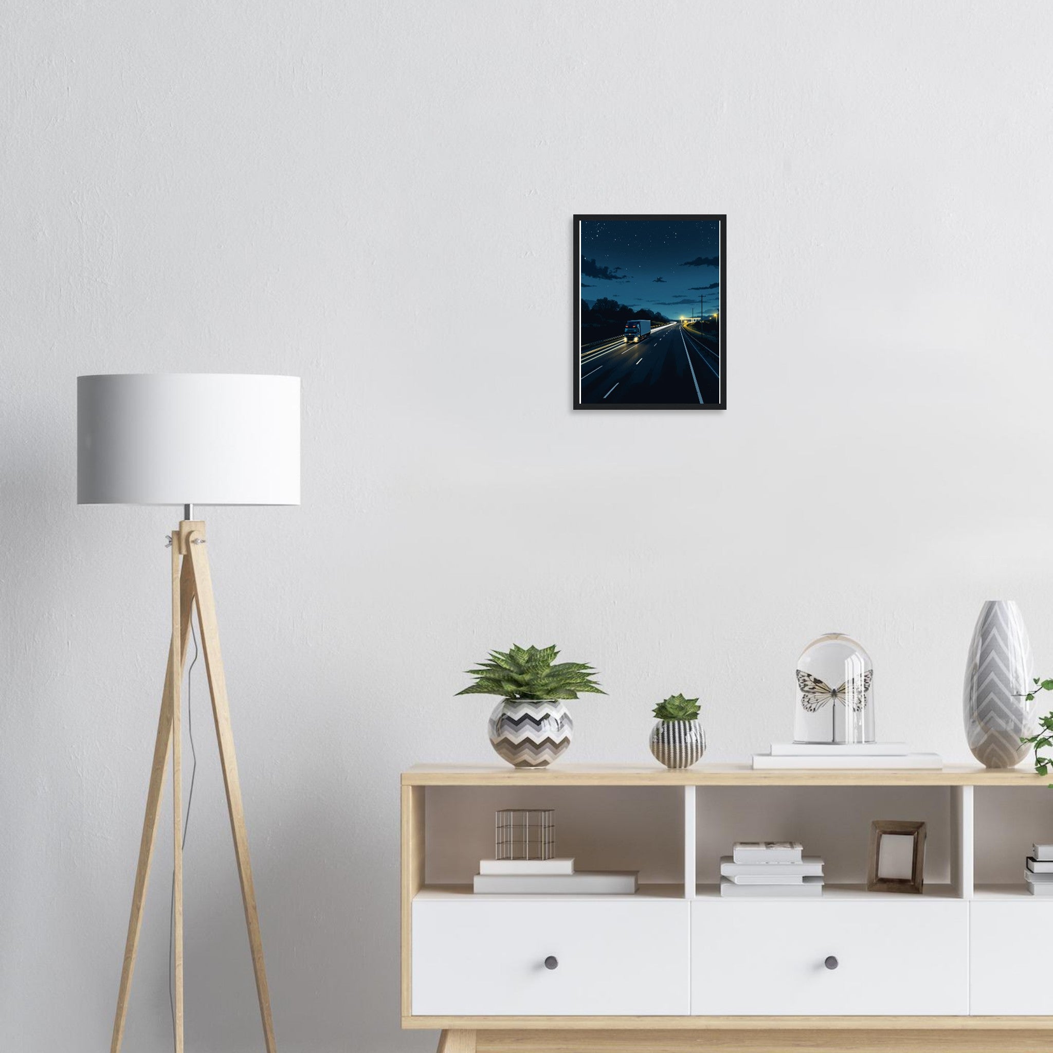 Lorry Driver Night Motorway Framed Print Wall Art Ready to Hang UK Framed Art Print — detail view | Wild Thread Co