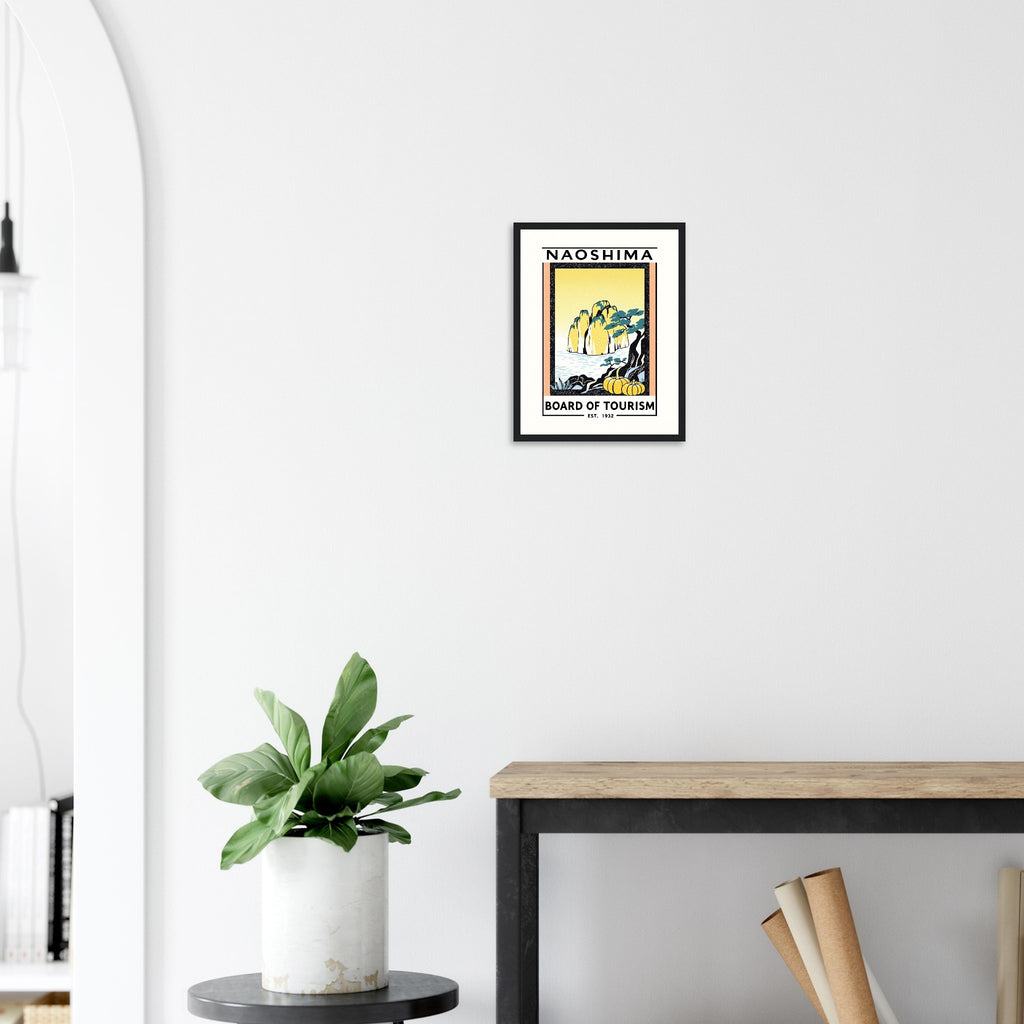 Naoshima Vintage Travel Poster Framed Art Print — detail view | Wild Thread Co