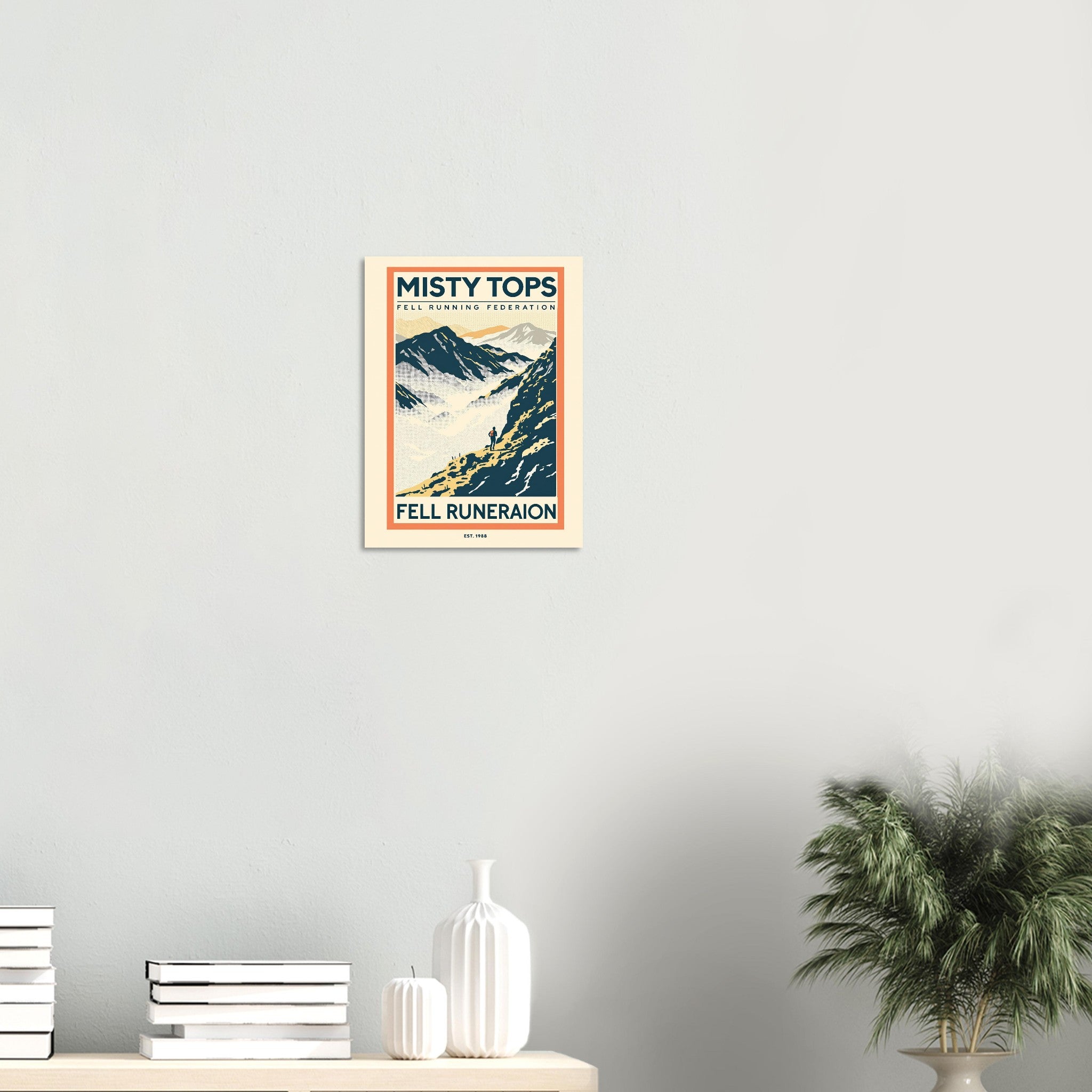Misty Tops Vintage Travel Poster Art Print — detail view | Wild Thread Co