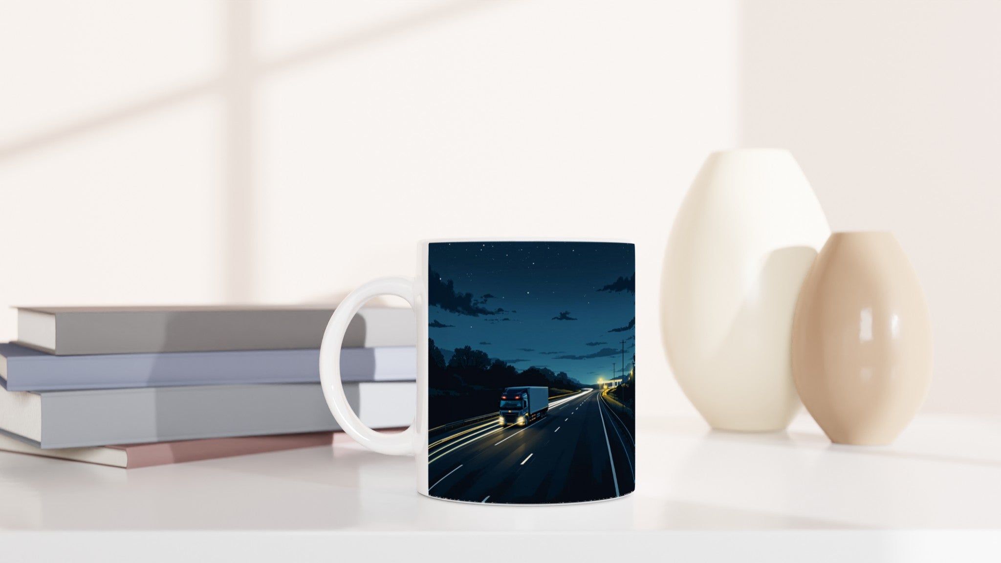 Lorry Driver Night Motorway Mug — detail view | Wild Thread Co