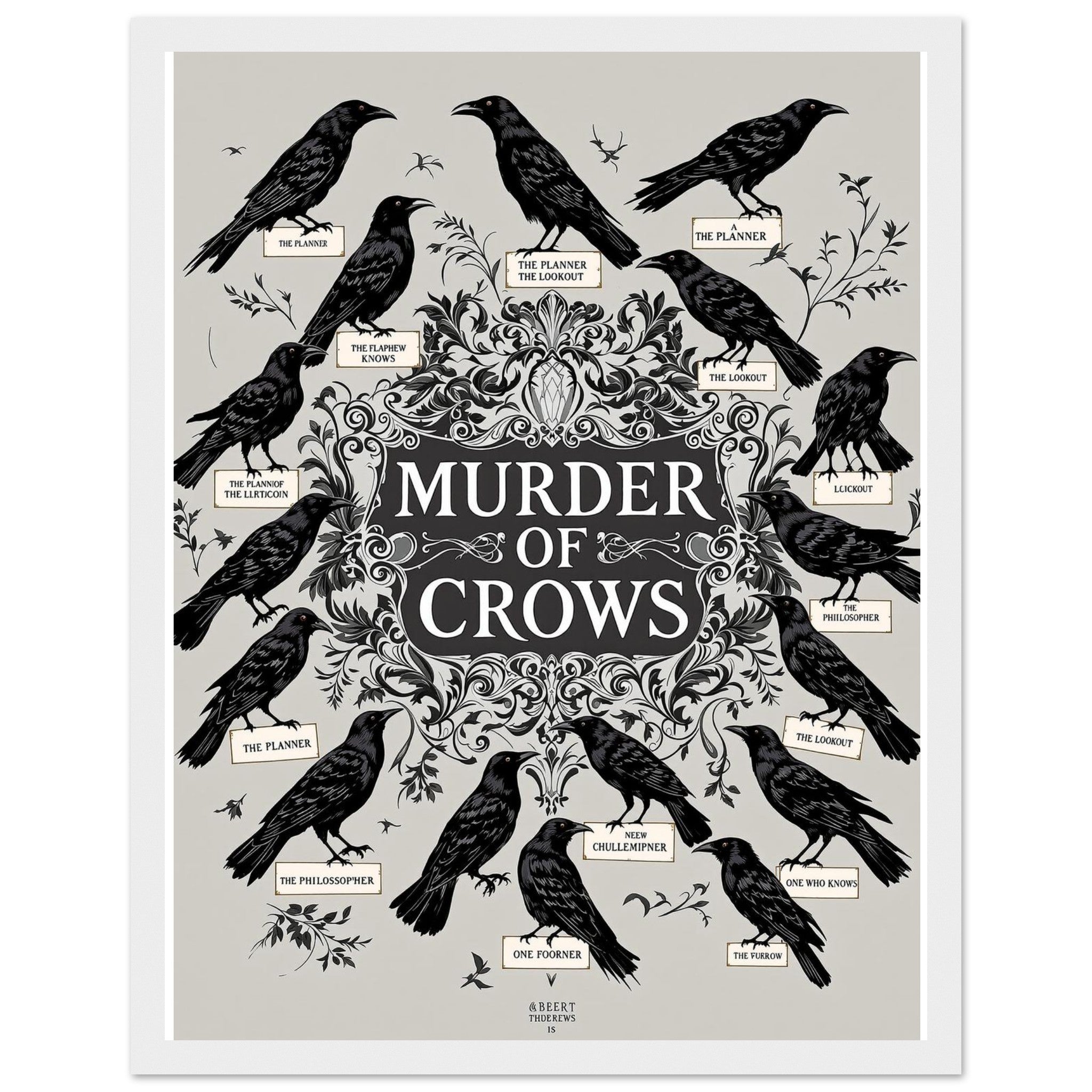 Dark Academia Ravens Murder Framed Print Wall Art Ready to Hang UK Framed Art Print — detail view | Wild Thread Co