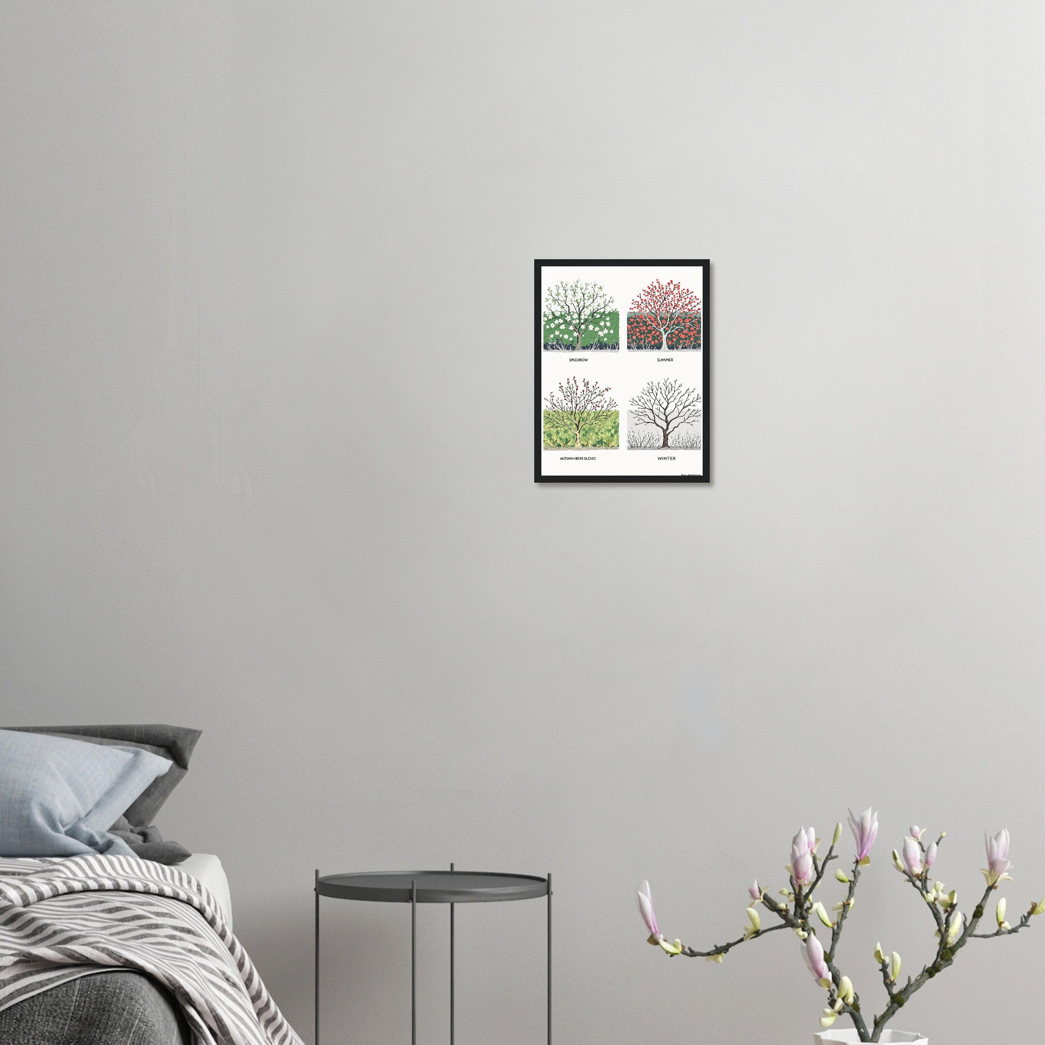 Hedgerow Four Seasons Panels Framed Print Wall Art Ready to Hang UK Framed Art Print — detail view | Wild Thread Co