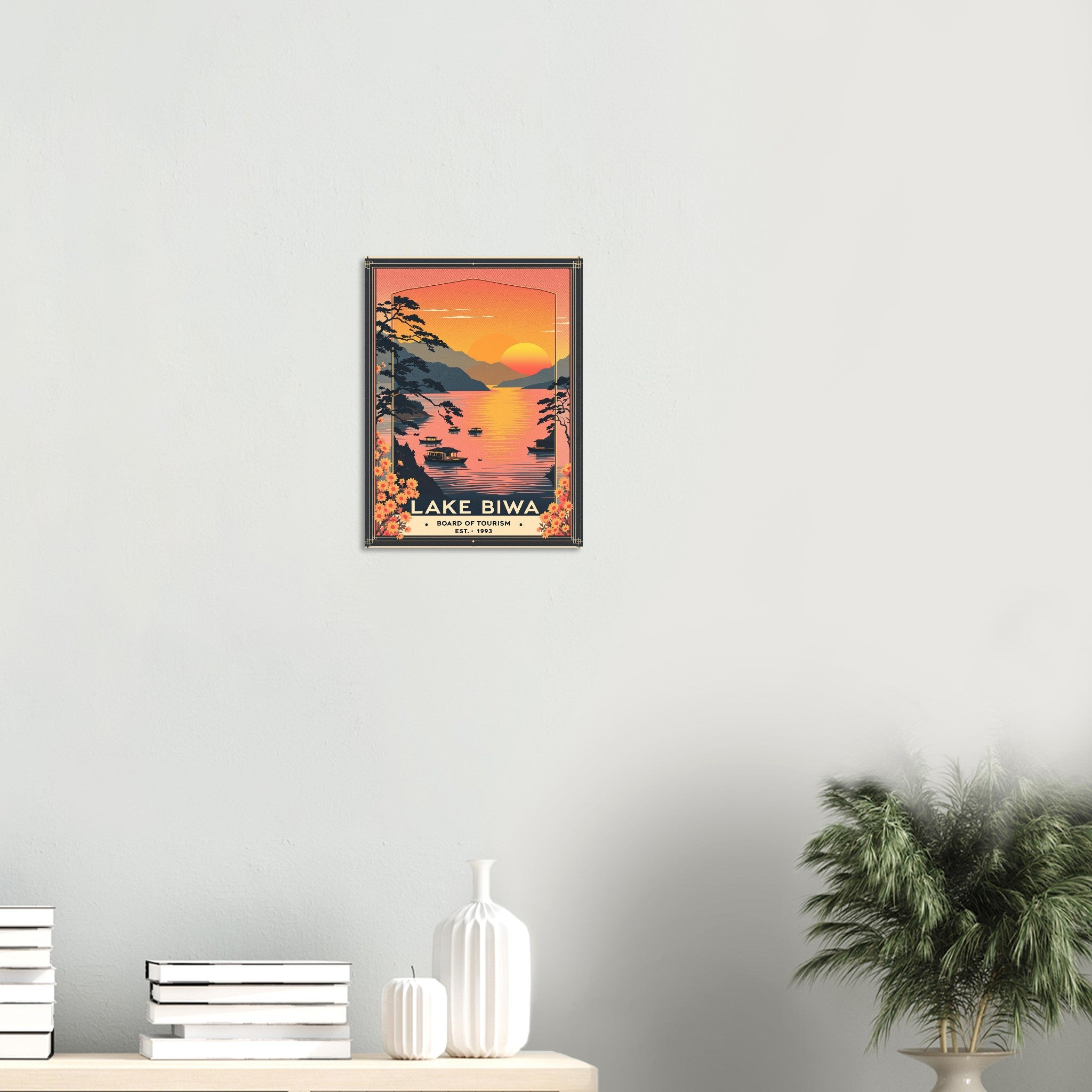 Lake Biwa Vintage Travel Poster Art Print — detail view | Wild Thread Co