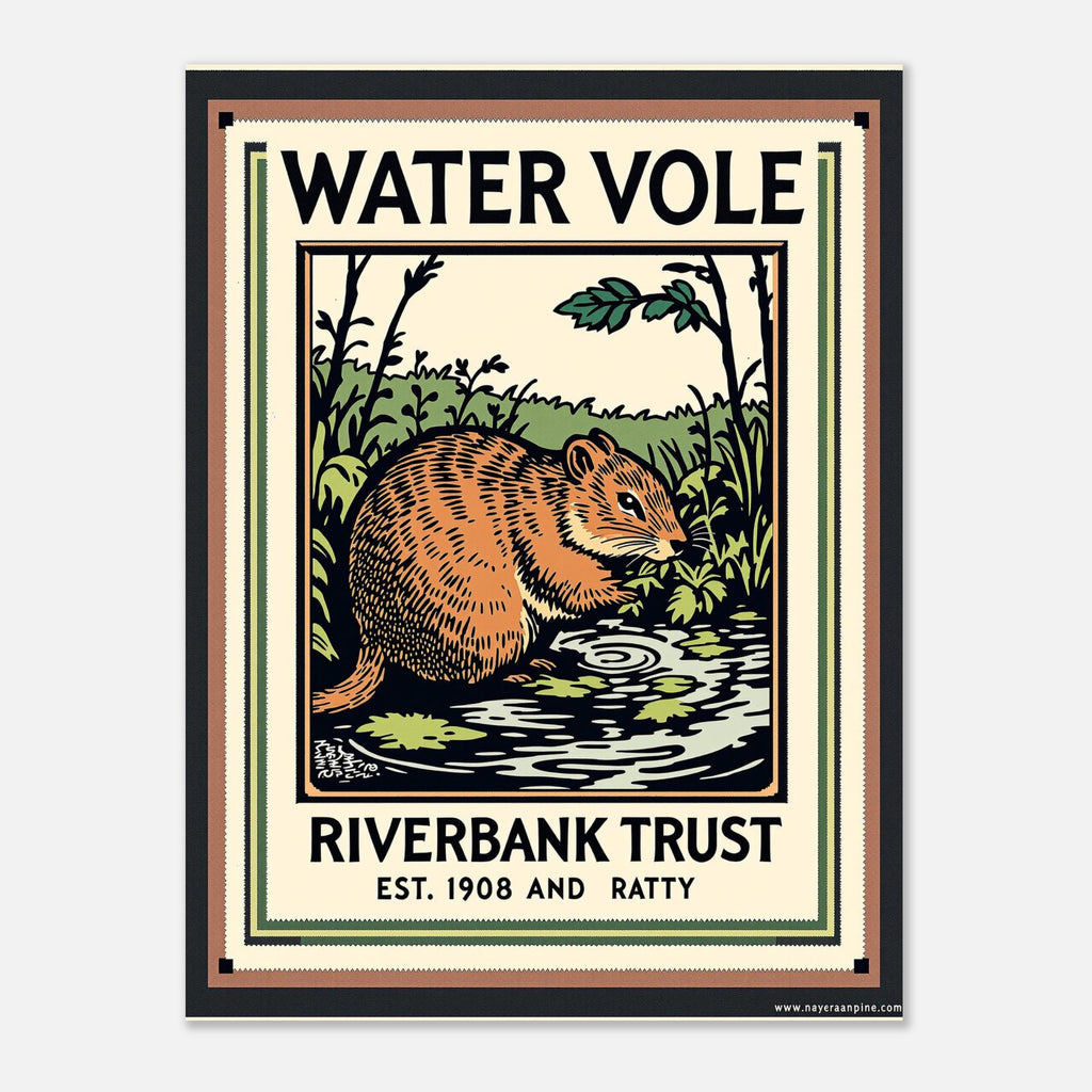 Water Vole Vintage Travel Poster Art Print — detail view | Wild Thread Co