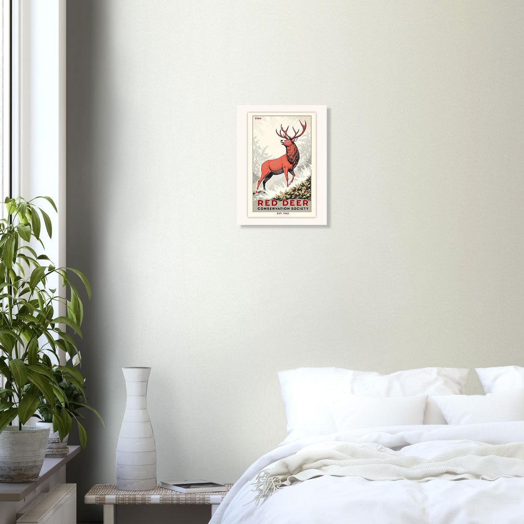 Red Deer Vintage Travel Poster Art Print — detail view | Wild Thread Co