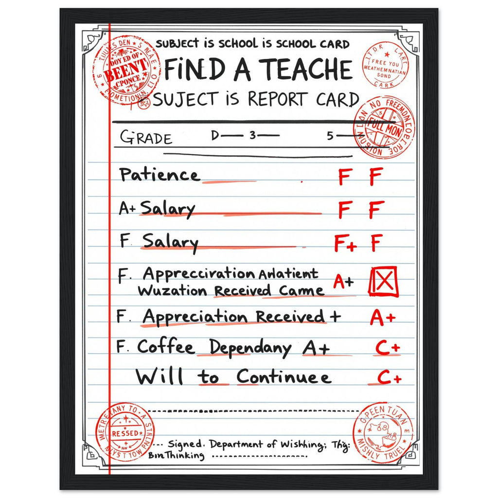 Teacher School Report Card Spoof — Framed Art Print | Wild Thread Co UK