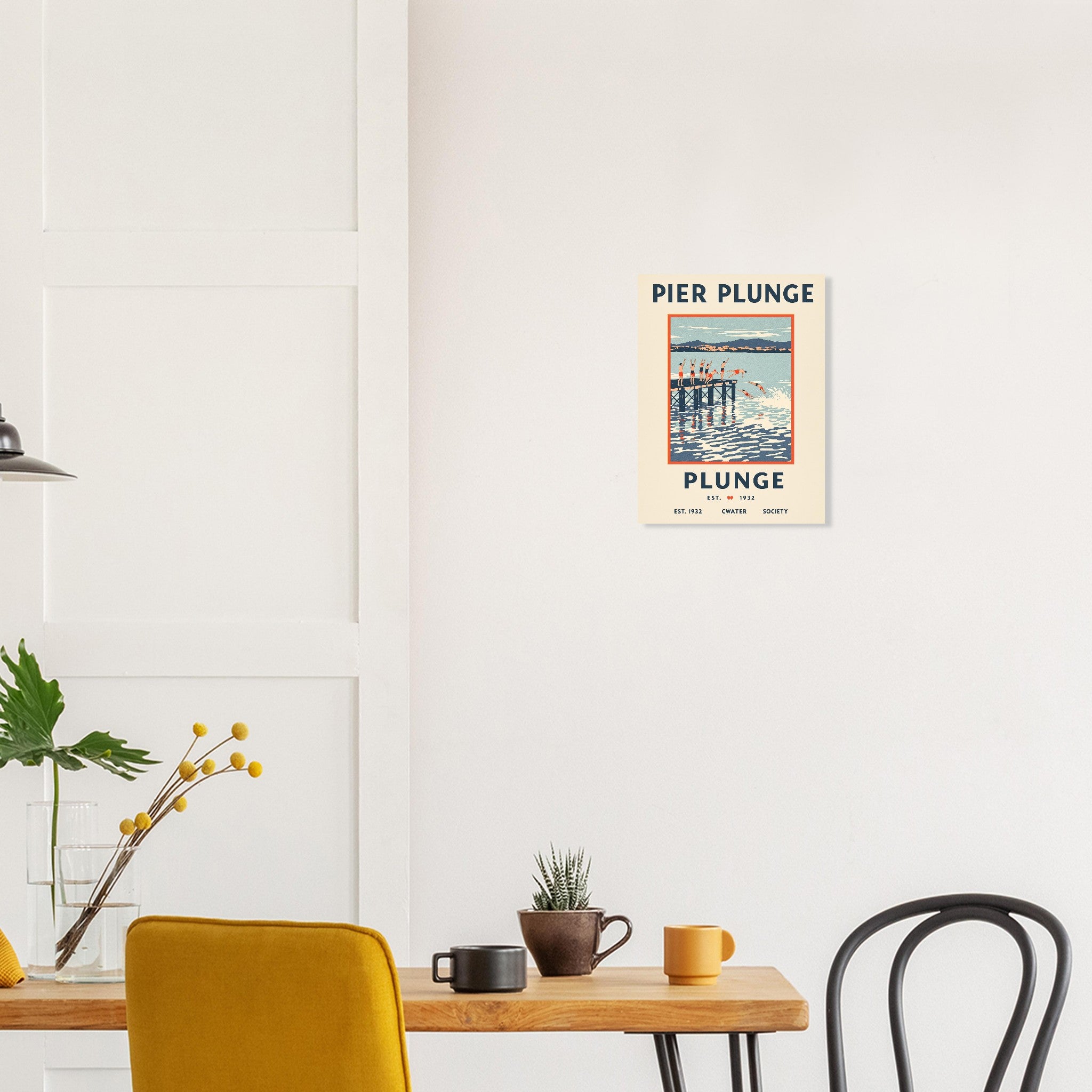 Pier Plunge Vintage Travel Poster Art Print — detail view | Wild Thread Co