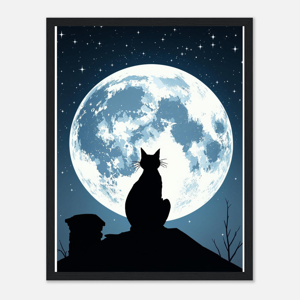 Black Cat Moonlight Art Framed Print Wall Art Ready to Hang UK — Framed Art Print | Wild Thread Co